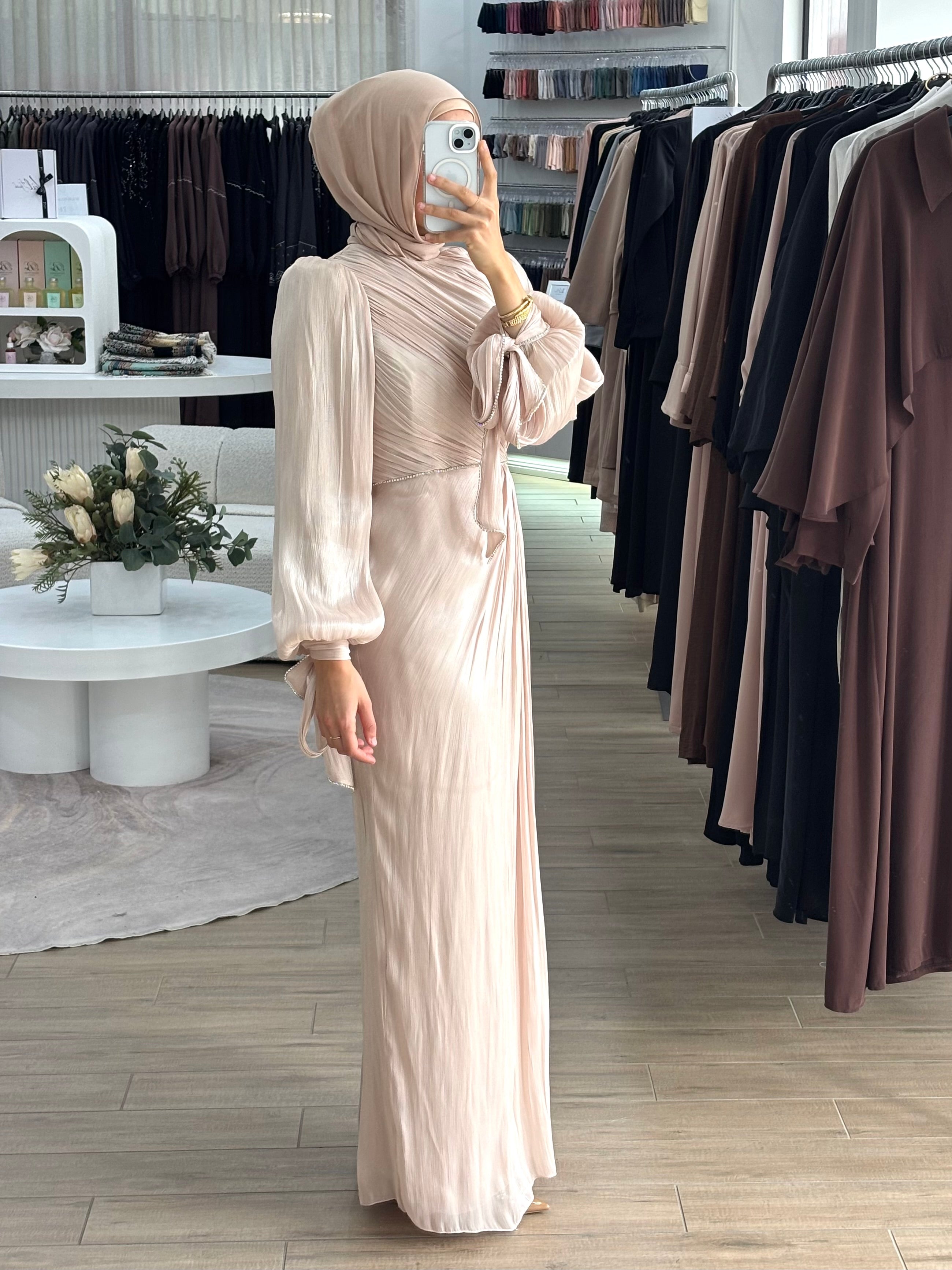DIAMANTÉ RUCHED FORMAL DRESS- BLUSH