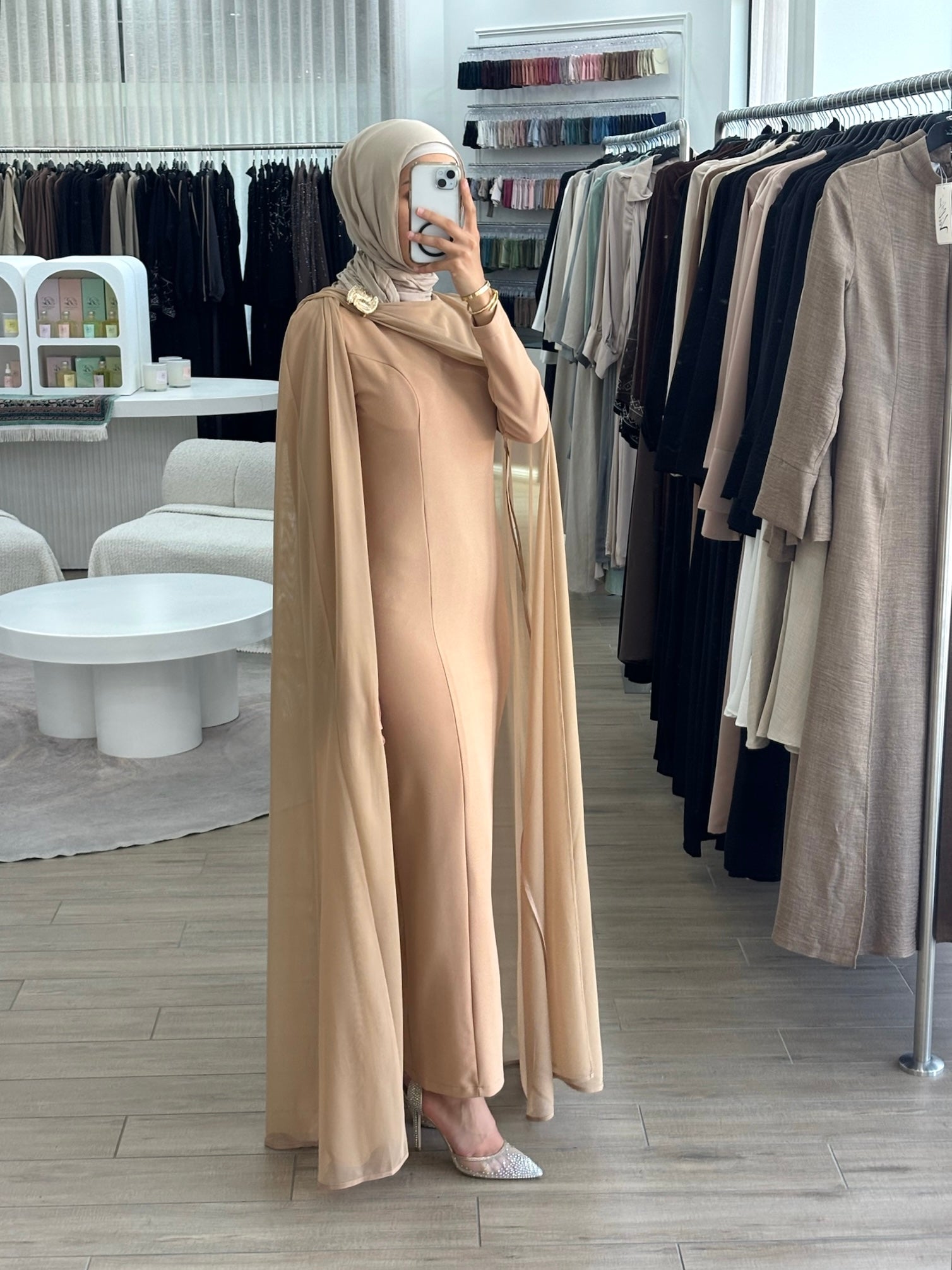 DALAL CAPE FORMAL DRESS- CAMEL