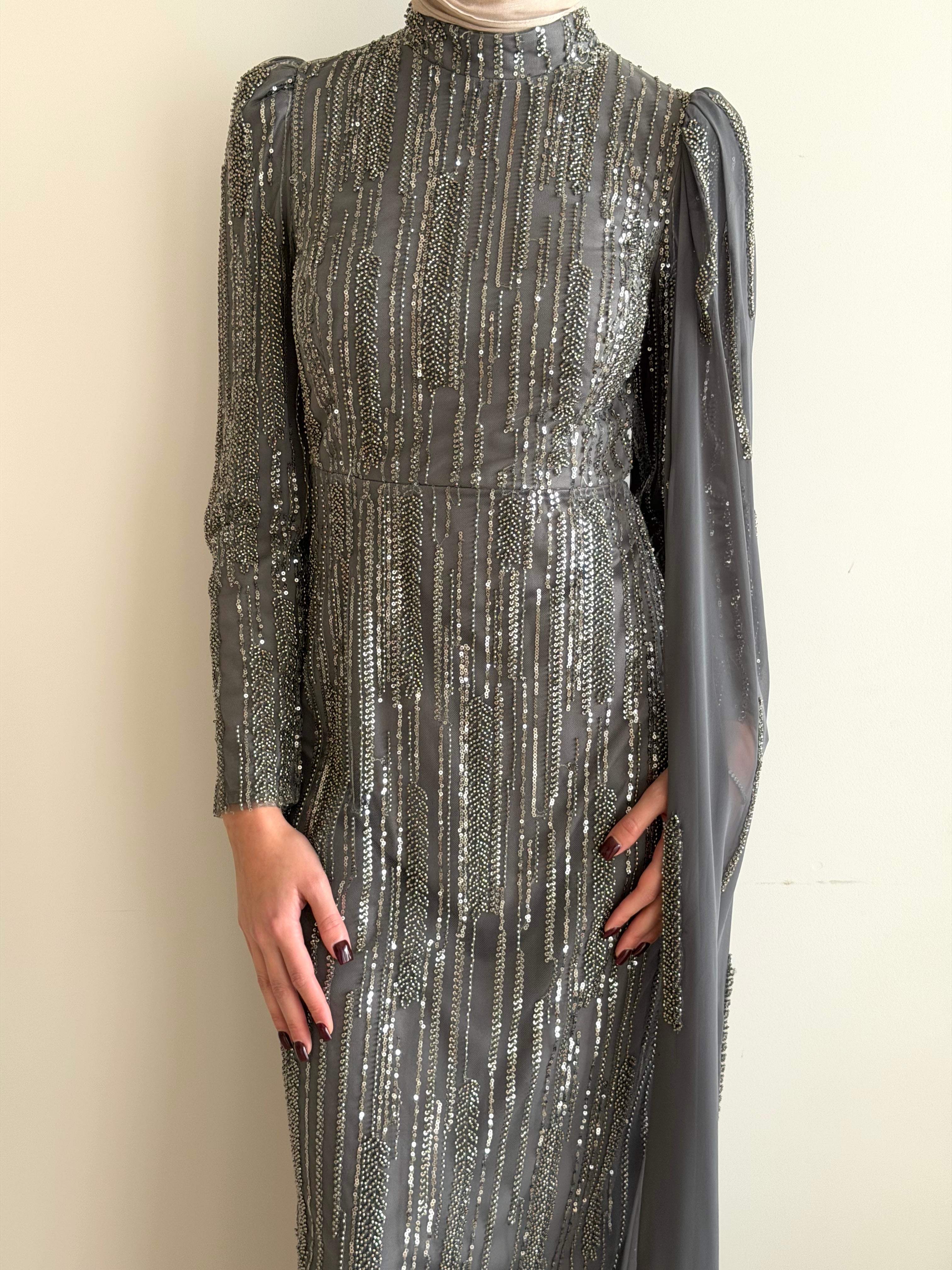 ELLEN SEQUINS FORMAL  DRESS- GUNMETAL