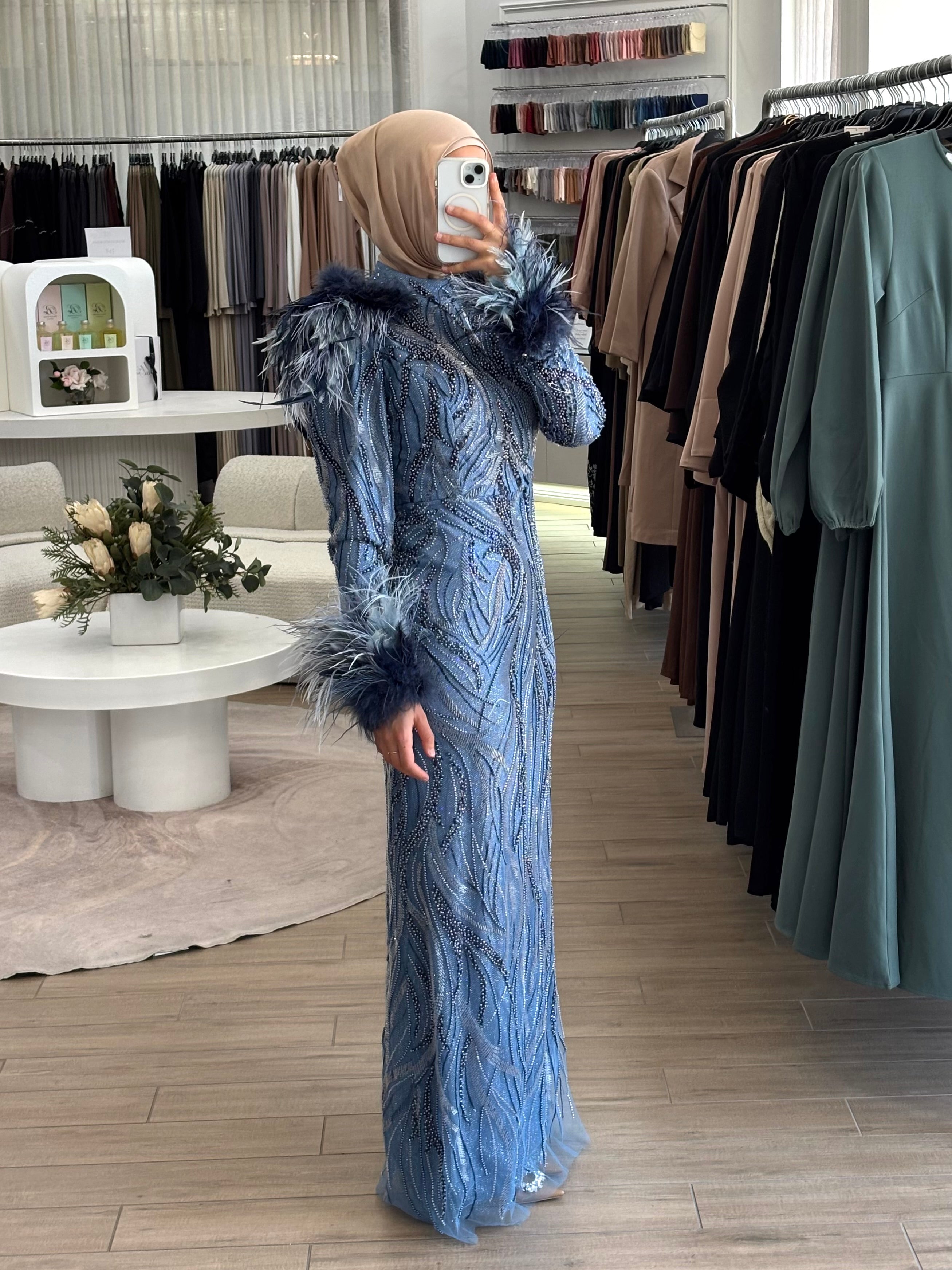 ESTELLE BEADED FORMAL GOWN- SAPPHIRE