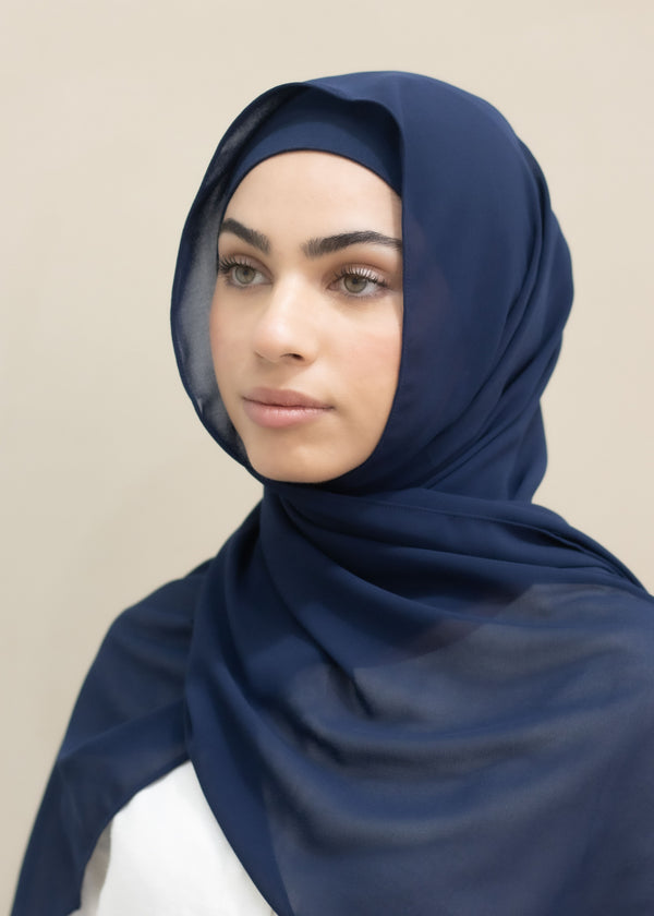 CREPE NAVY SCARF & COTTON CAP SET