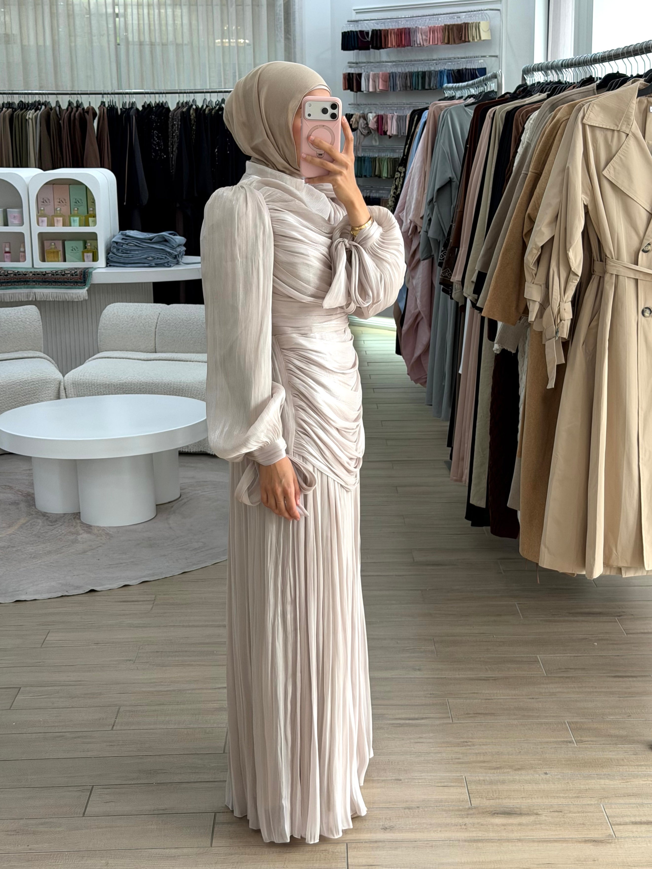 SELENE DRAPE FORMAL DRESS- OYSTER