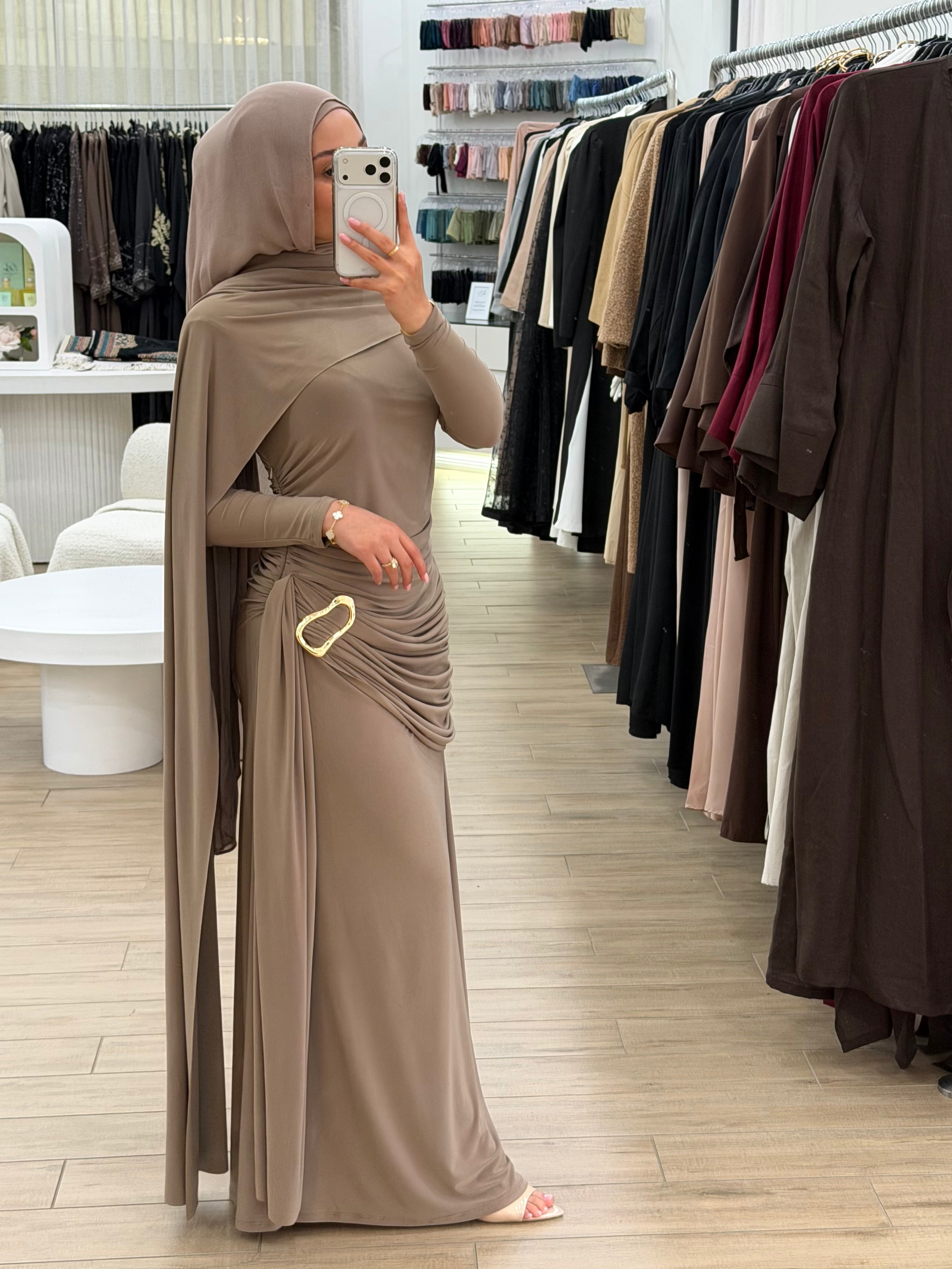 LUXE DRAPE FORMAL DRESS- MOSS