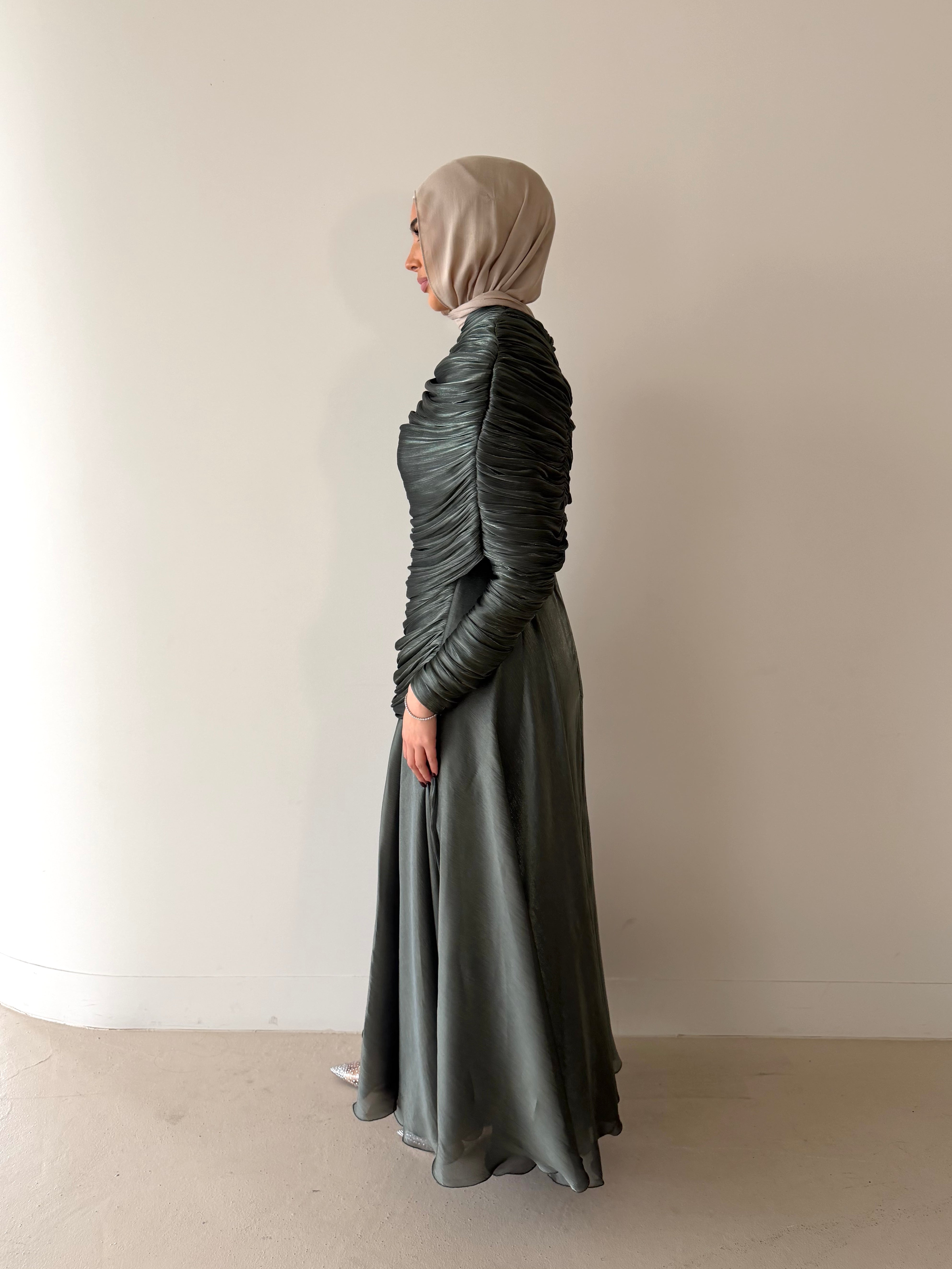 LAYALI SHIMMER FORMAL DRESS- METALLIC SAGE