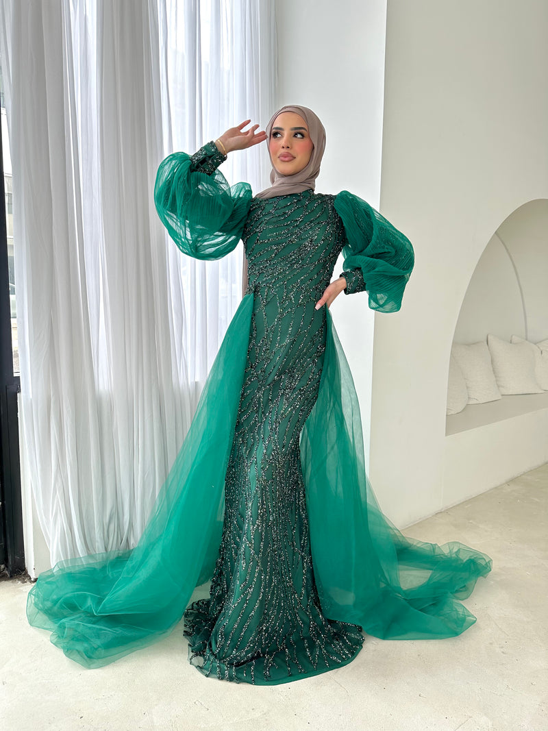 DANIA FORMAL GOWN - NUDE + GREEN