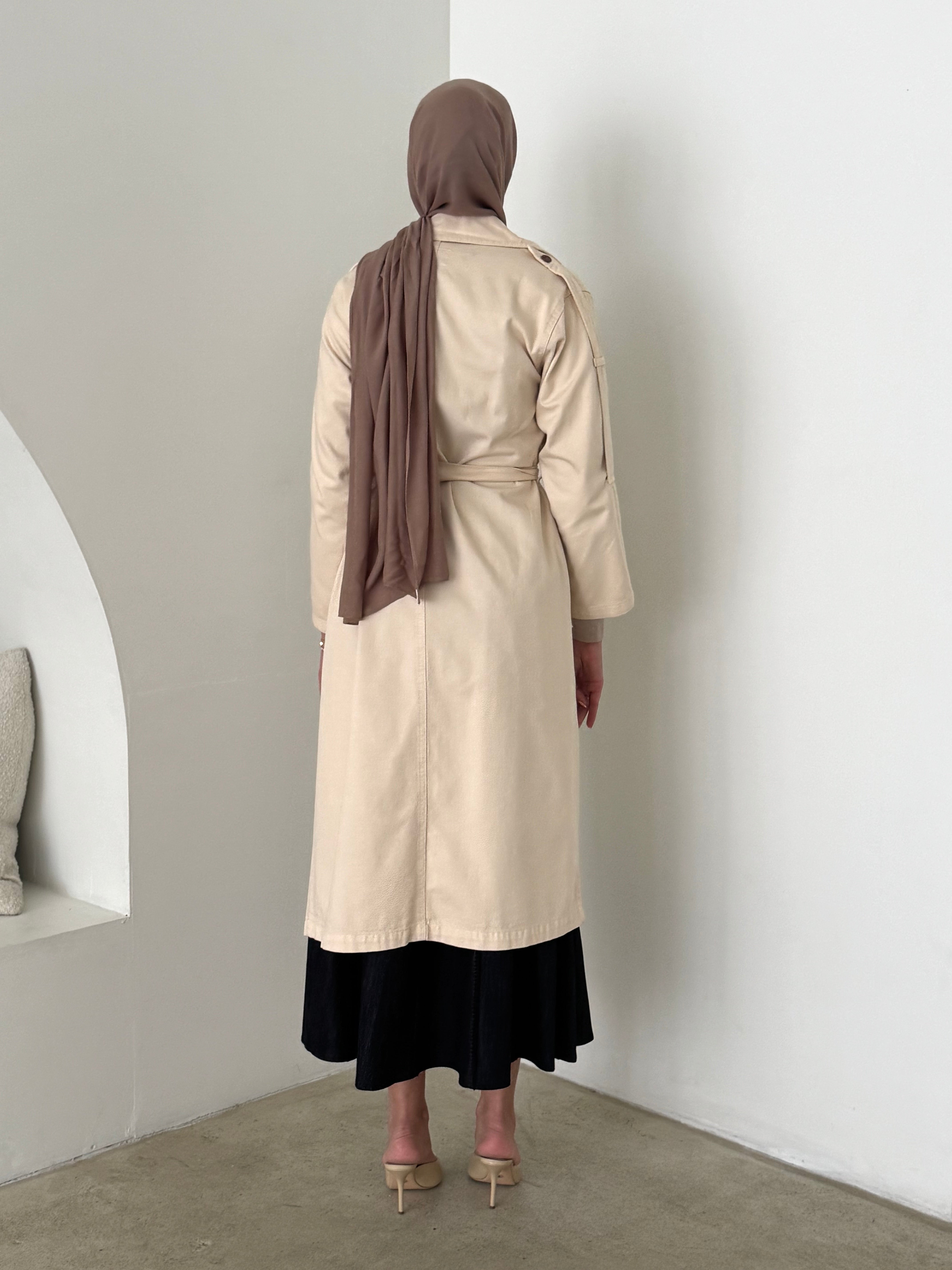 Lightweight trench coat with detachable waist tie long sleeves modest outerwear