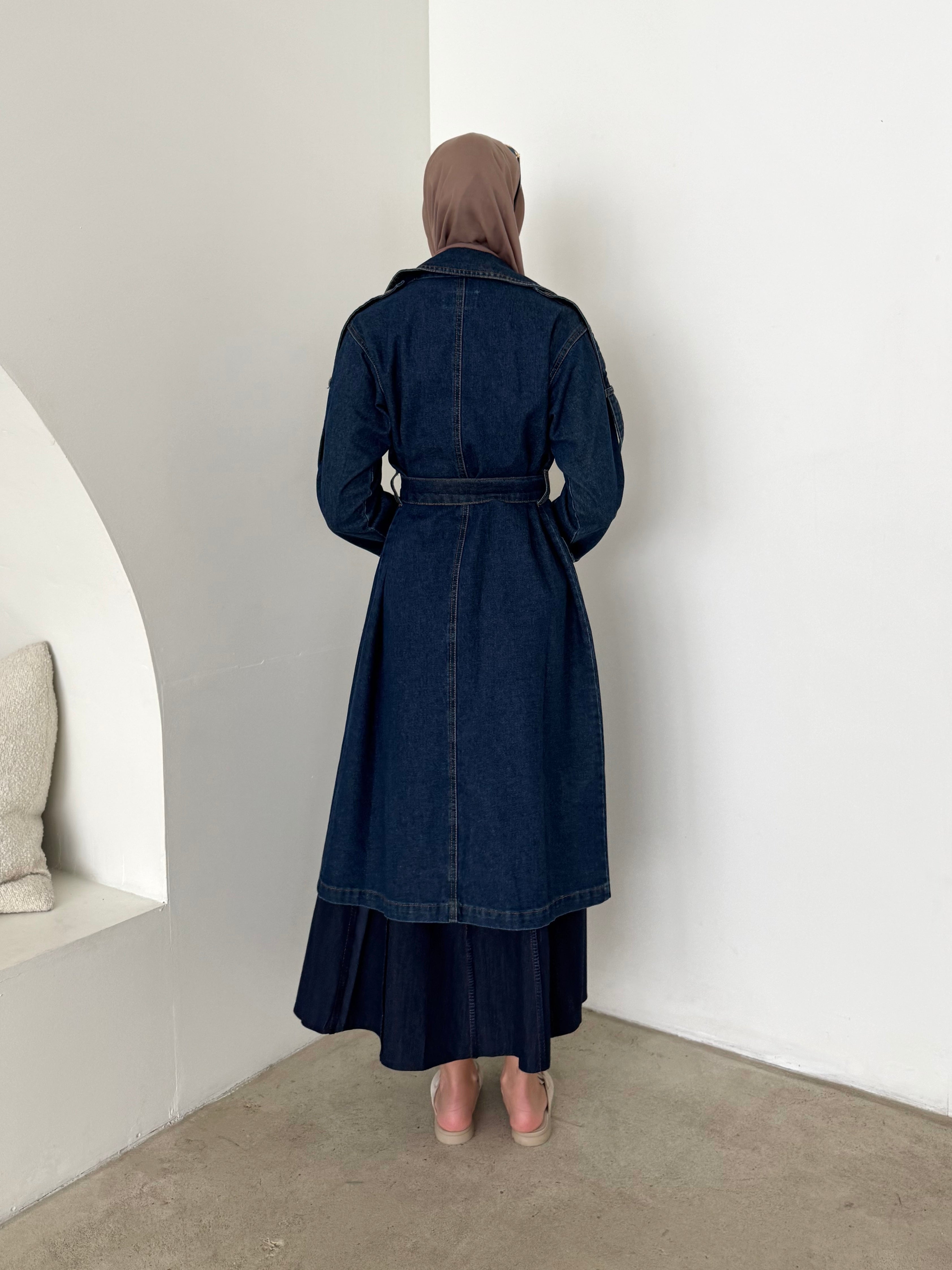 Lightweight trench coat with detachable waist tie long sleeves modest outerwear