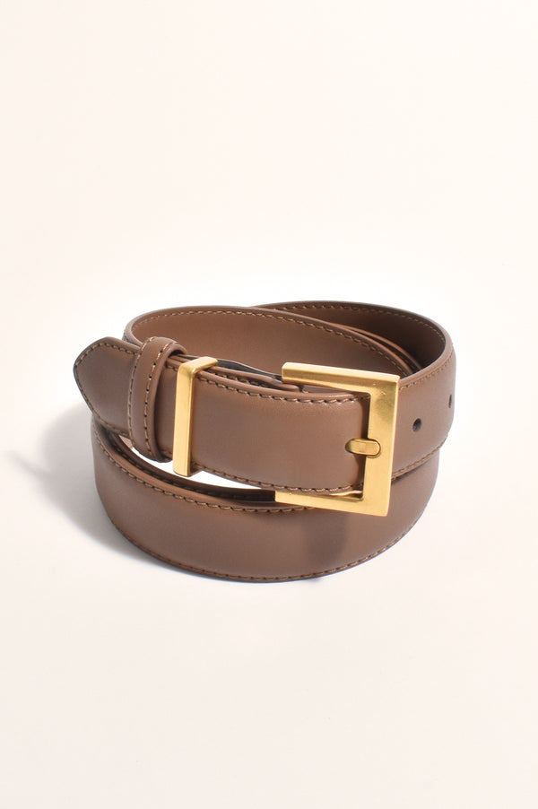 SQUARE BUCKLE BELT- CAMEL