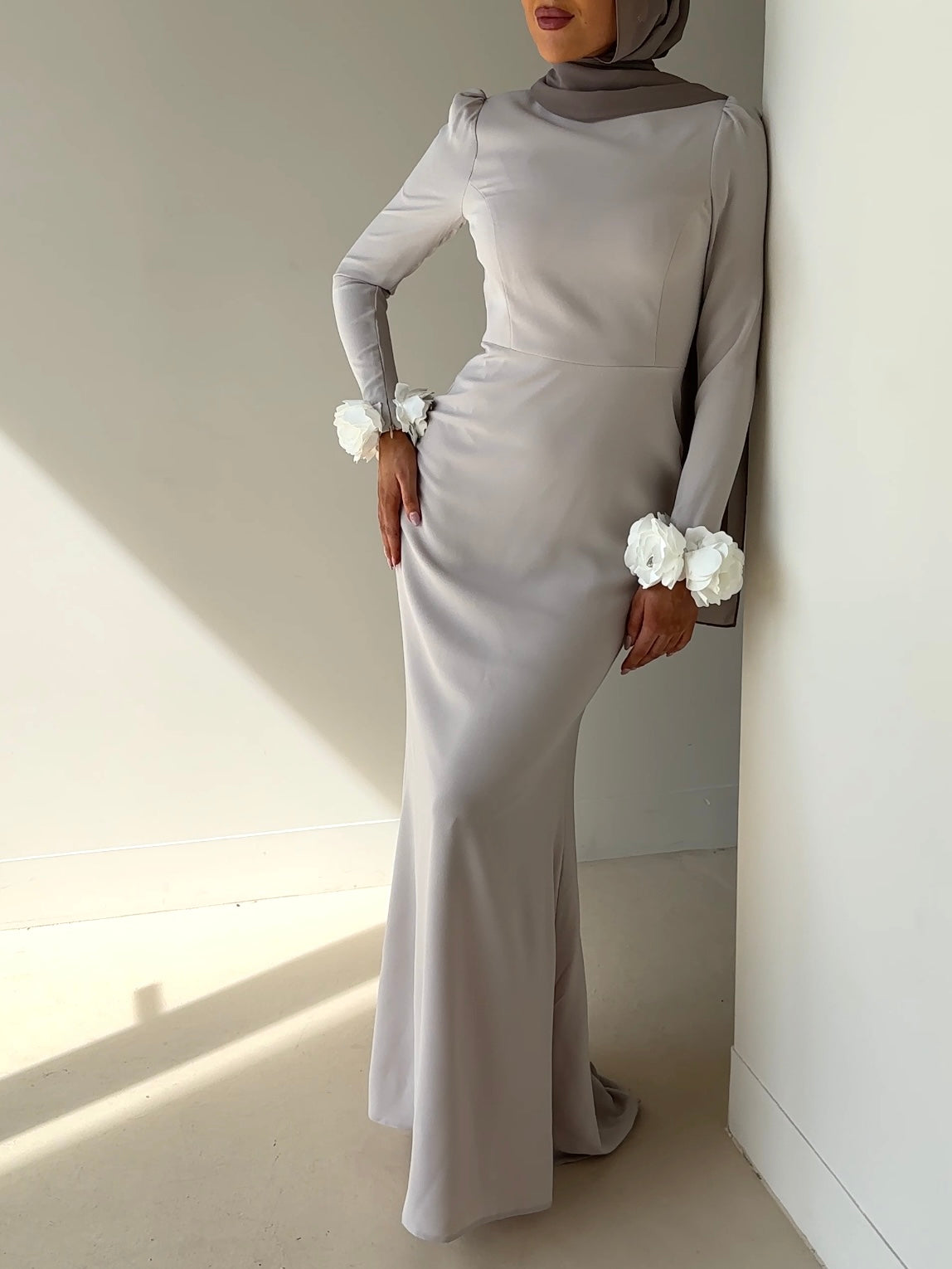 ladies formal dress, chanel inspired, full length, modest dress for occasion wear, hijabi dress