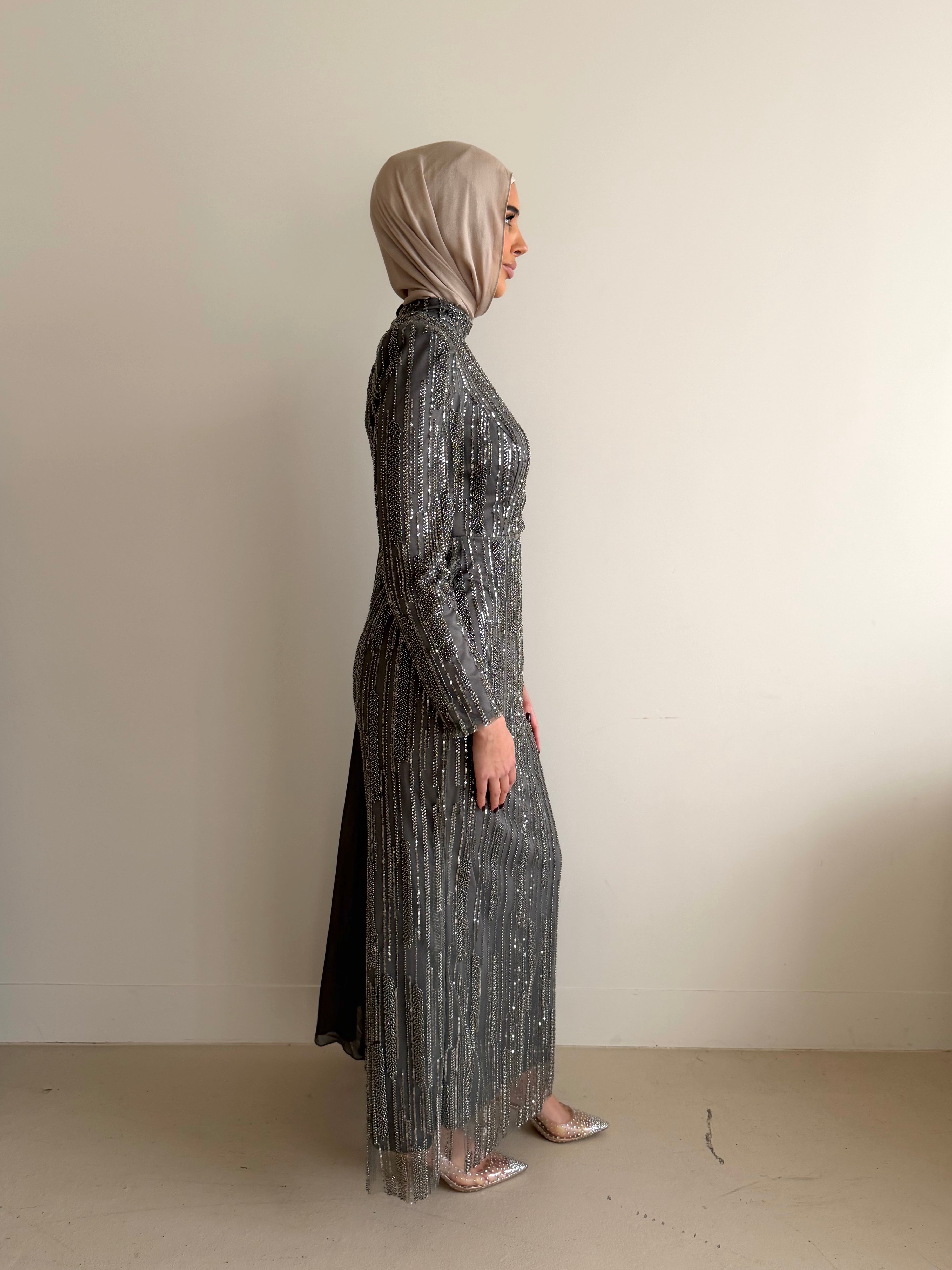 ELLEN SEQUINS FORMAL  DRESS- GUNMETAL