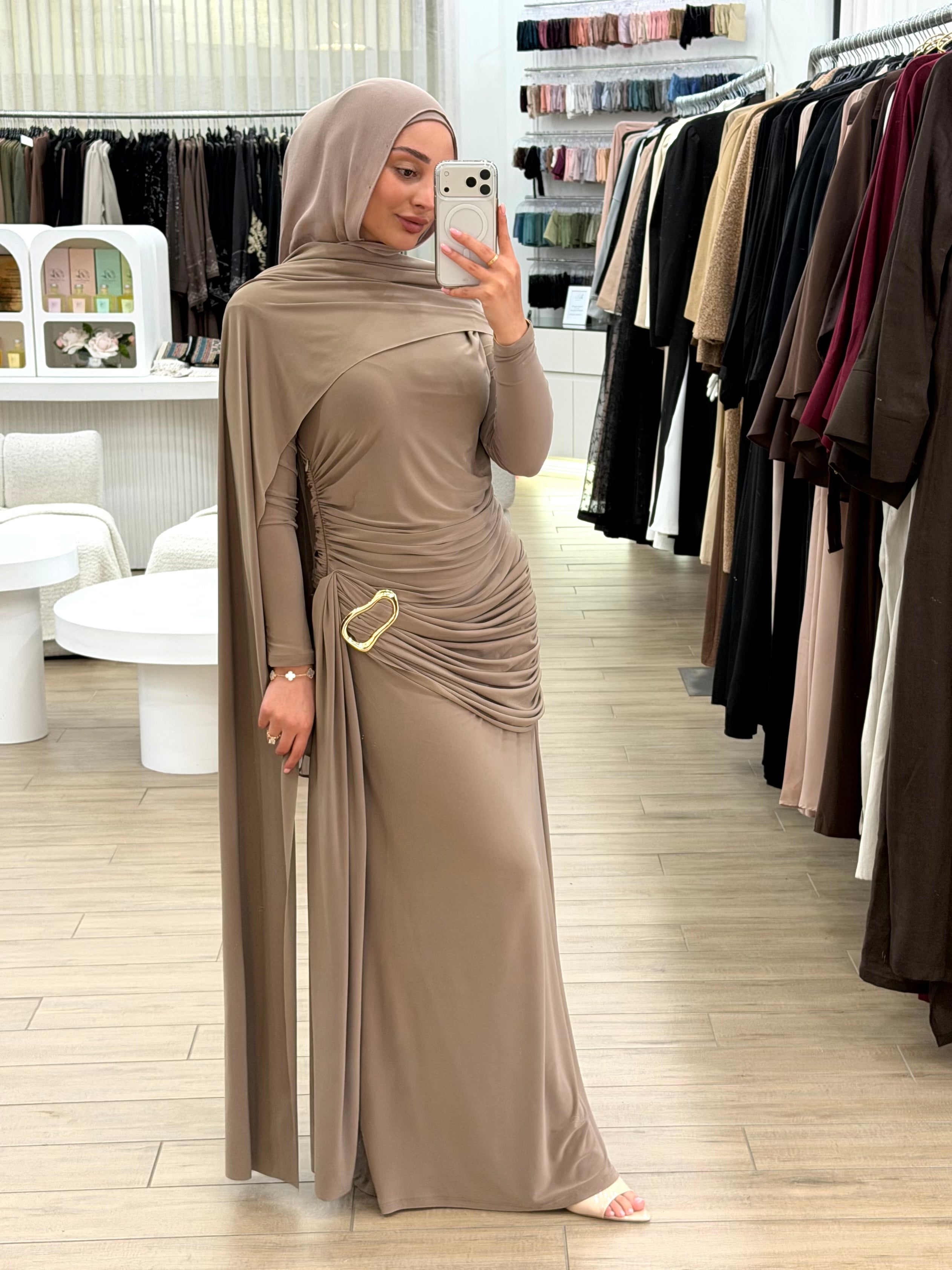 LUXE DRAPE FORMAL DRESS- MOSS