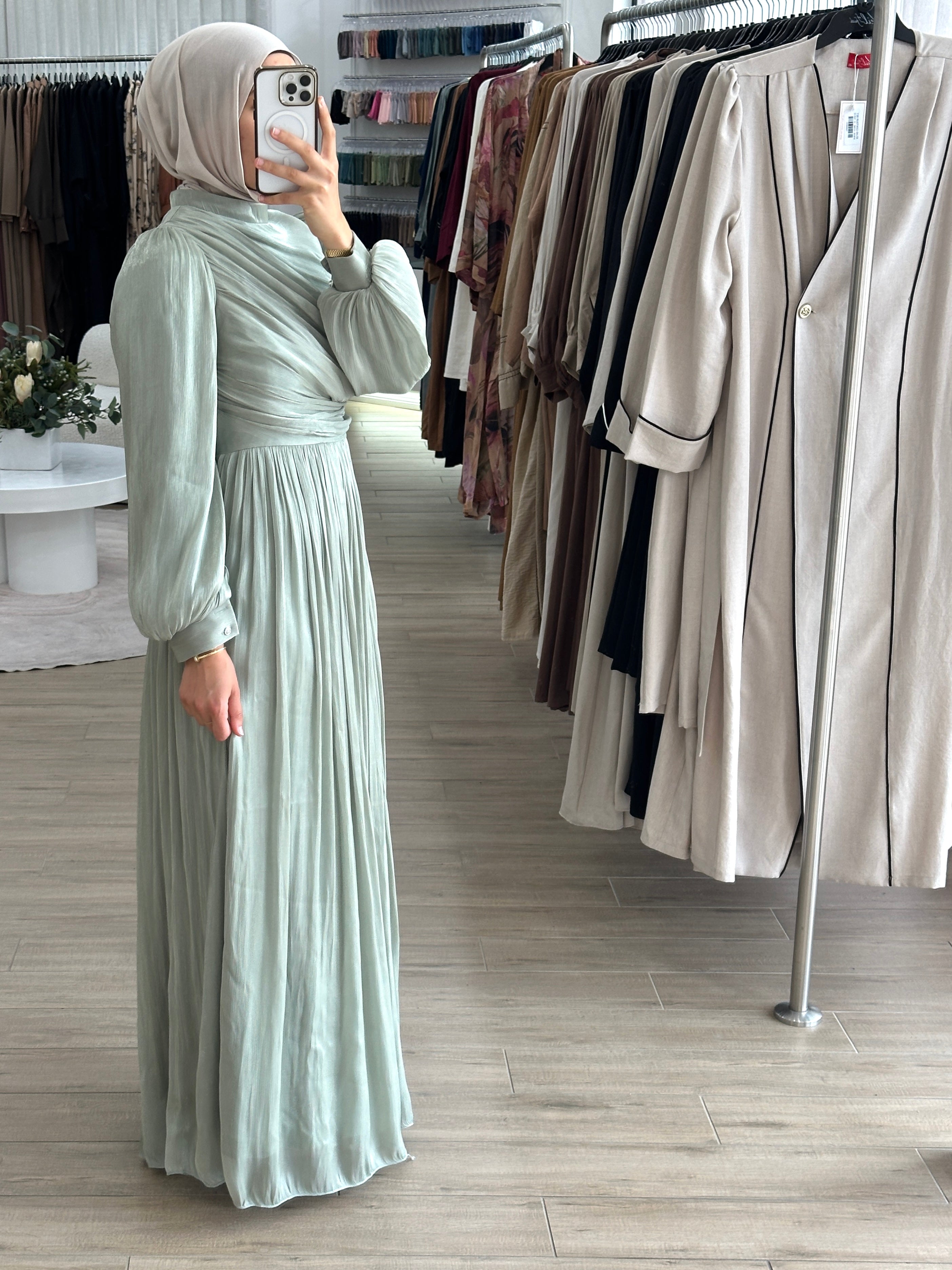 METALLIC RUCHE DRESS- MINT