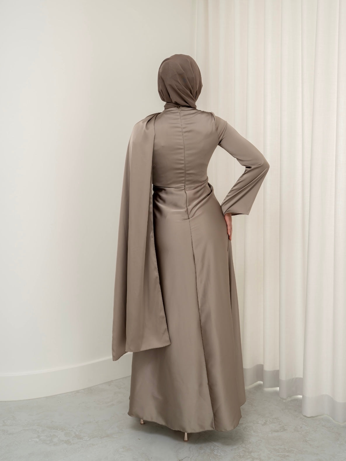 AURORA DRAPE FORMAL DRESS- TAUPE