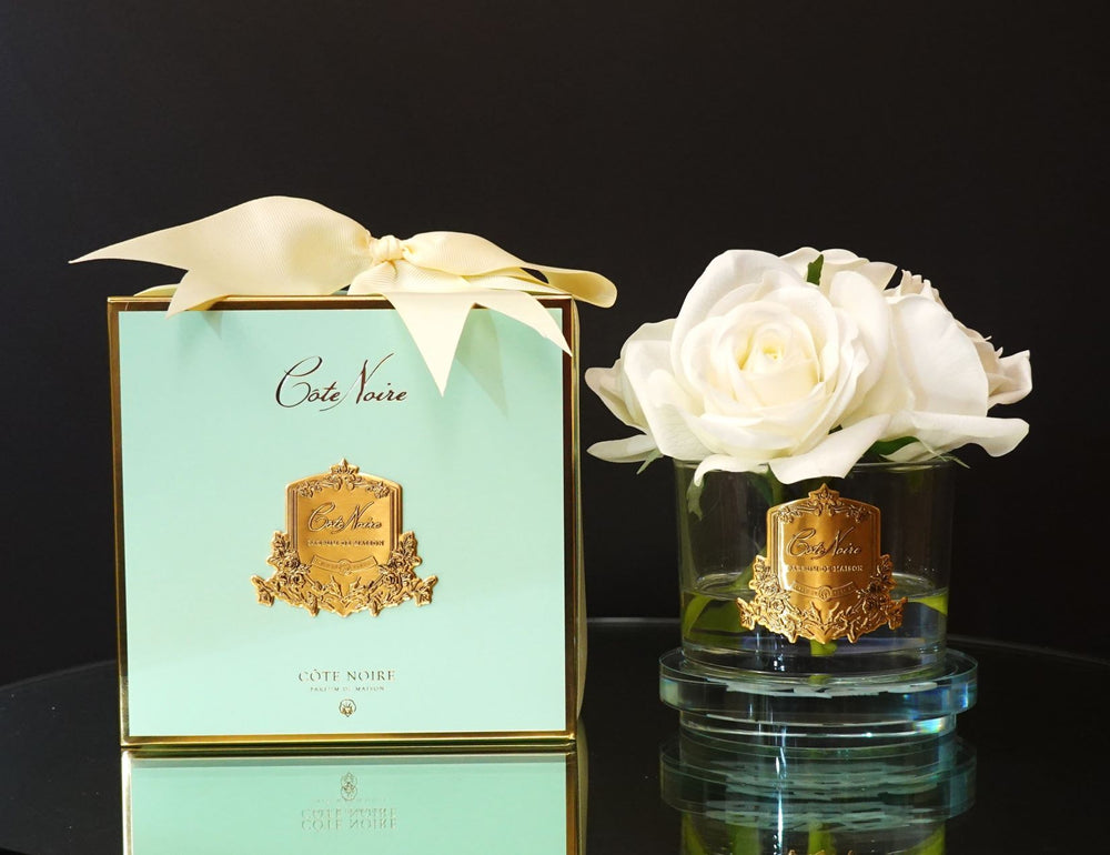 PERFUMED NATURAL TOUCH 5 ROSES - CLEAR & GOLD BADGE - IVORY WHIT