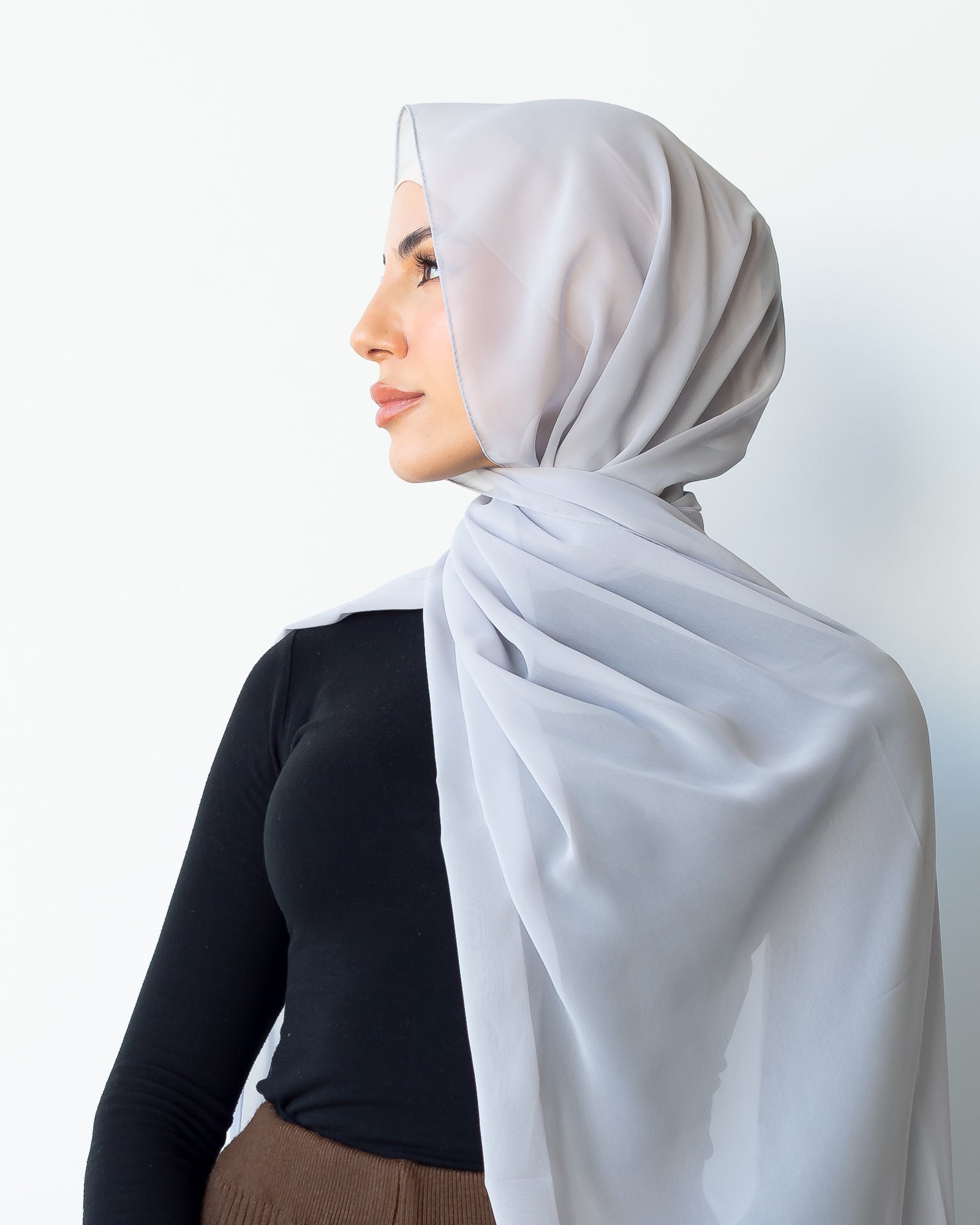 Lightweight chiffon hijab with rolled stitch edges 190cm x 63cm breathable polyester