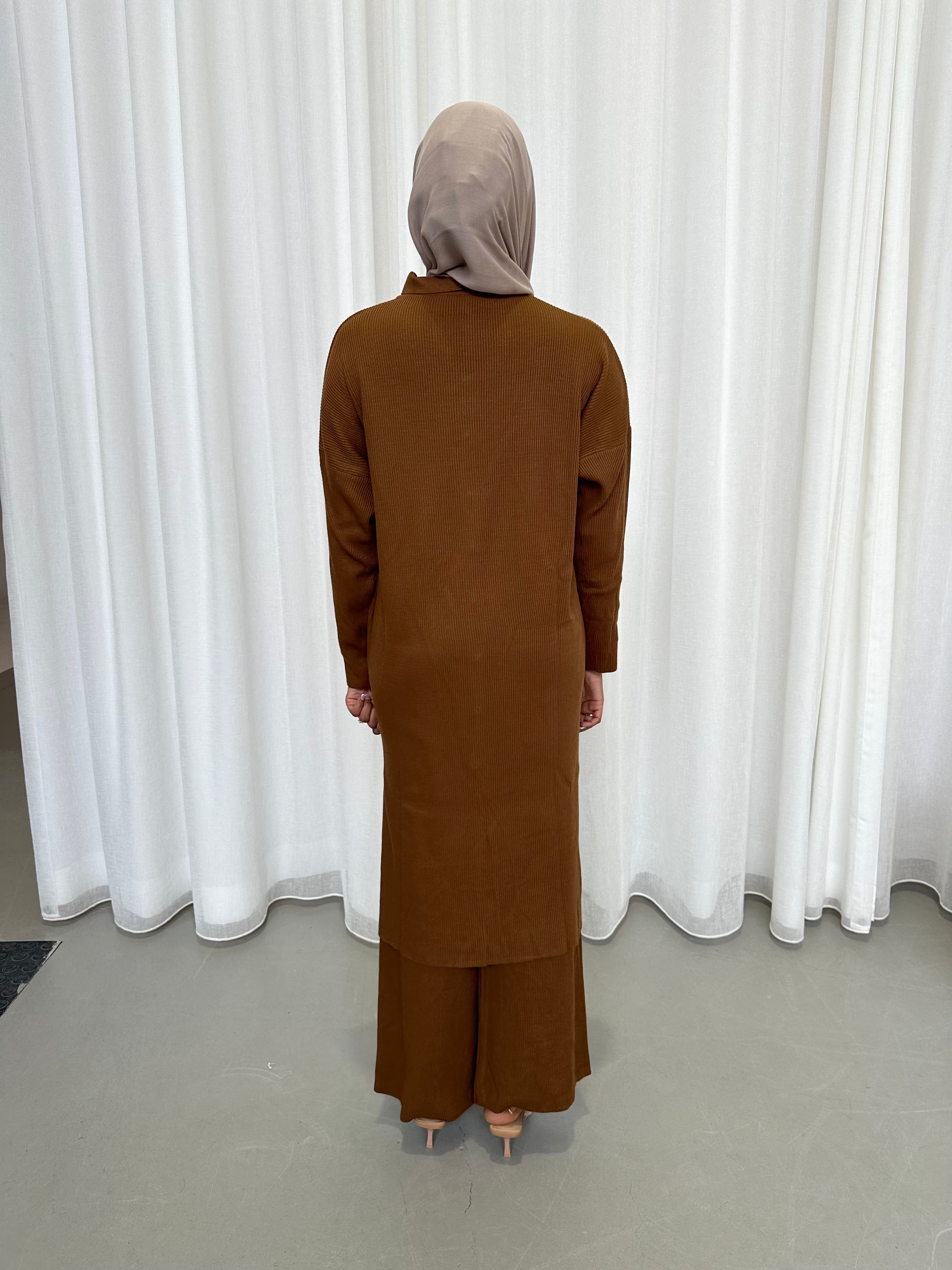 Nadine knit set longline button cardigan with wide leg trousers soft acrylic