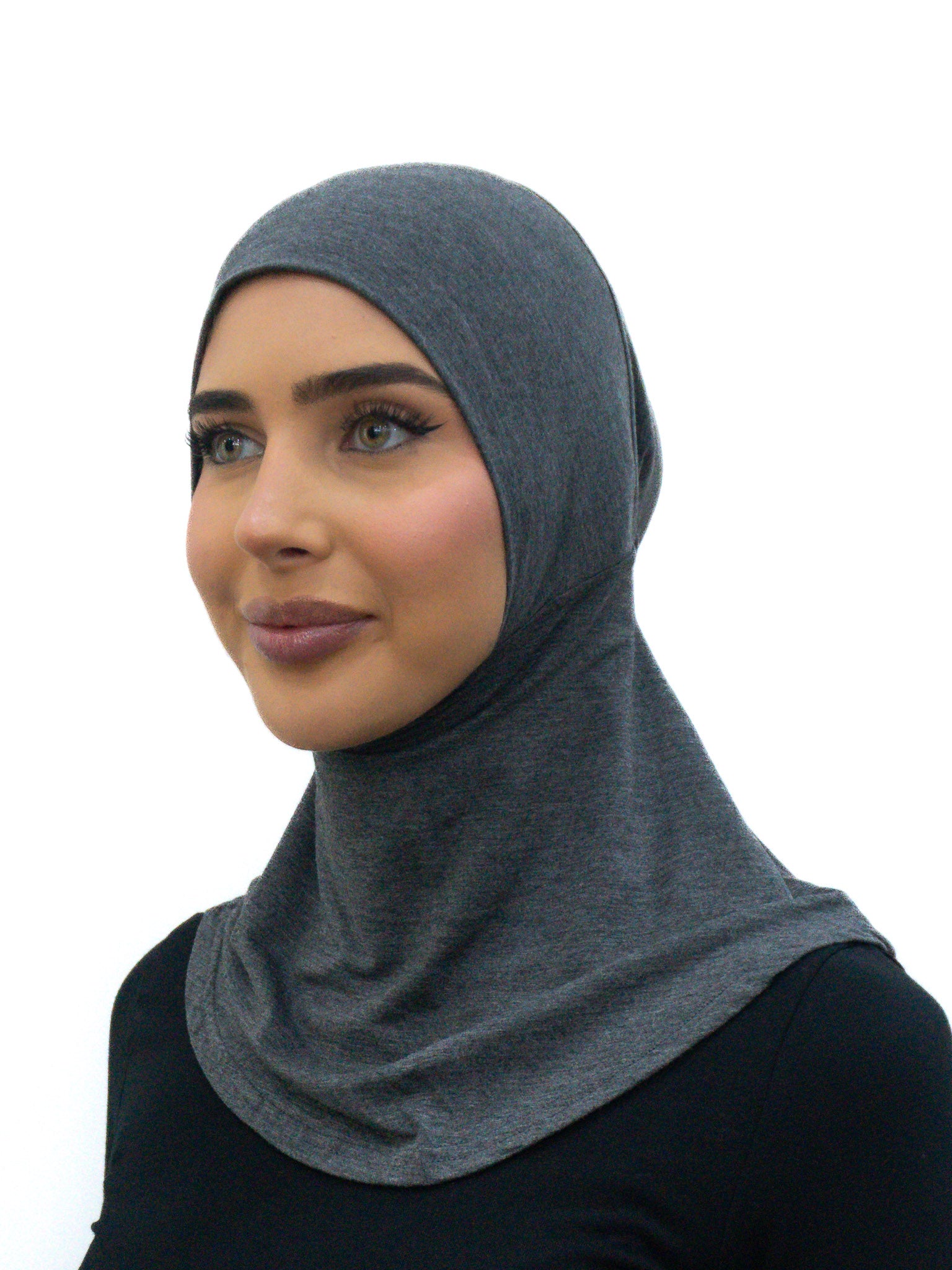 Full coverage neck tie cap ninja undercap in soft bamboo stretch fabric with integrated neck cover and secure fit.