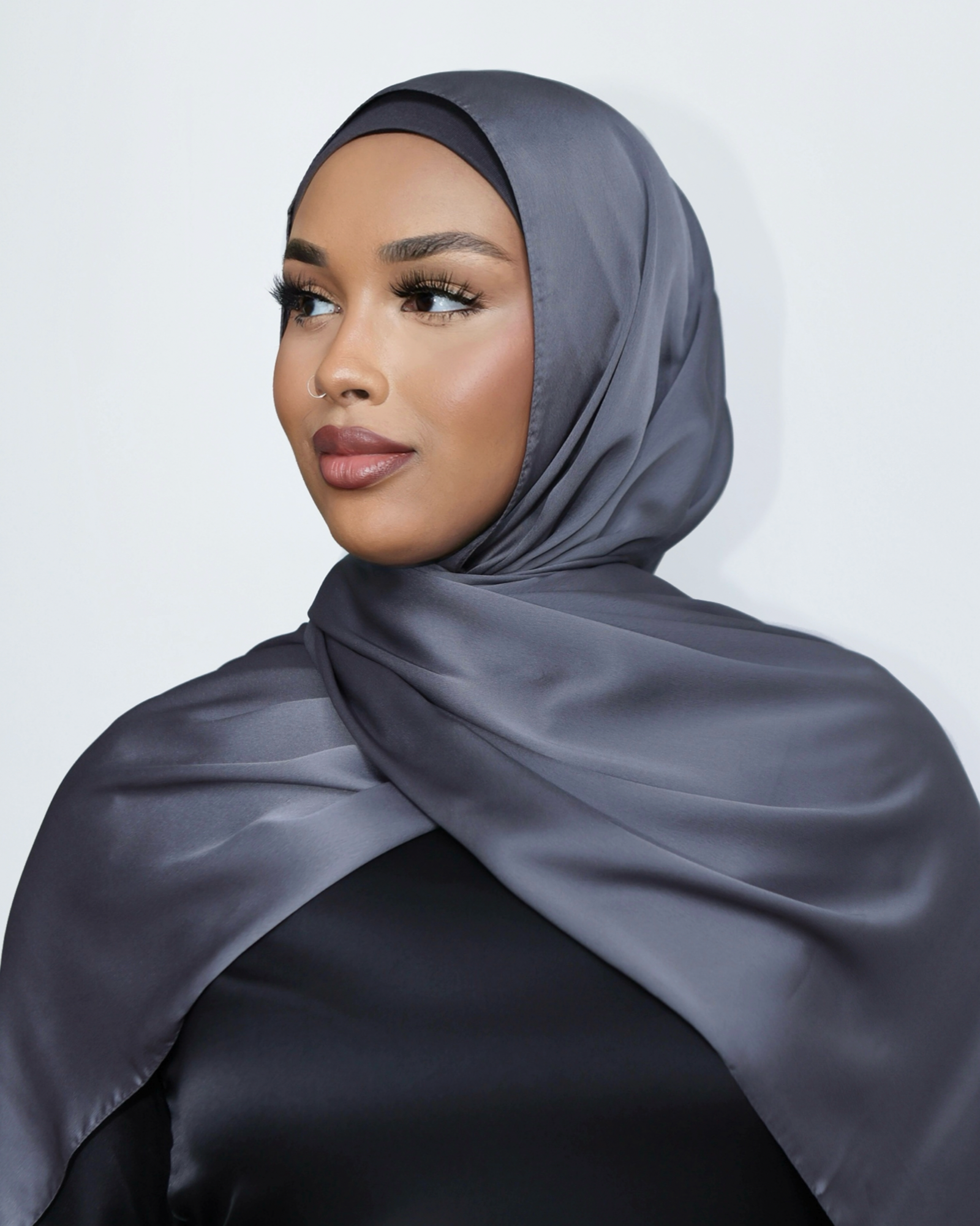 silk look formal hijab in grey