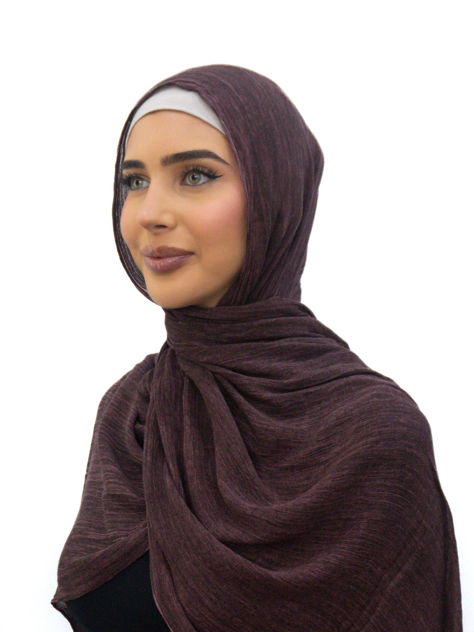 Hijab crafted from soft 100% rayon with subtle textured weave, breathable lightweight fabric, and natural flowing drape, 180cm x 80cm.