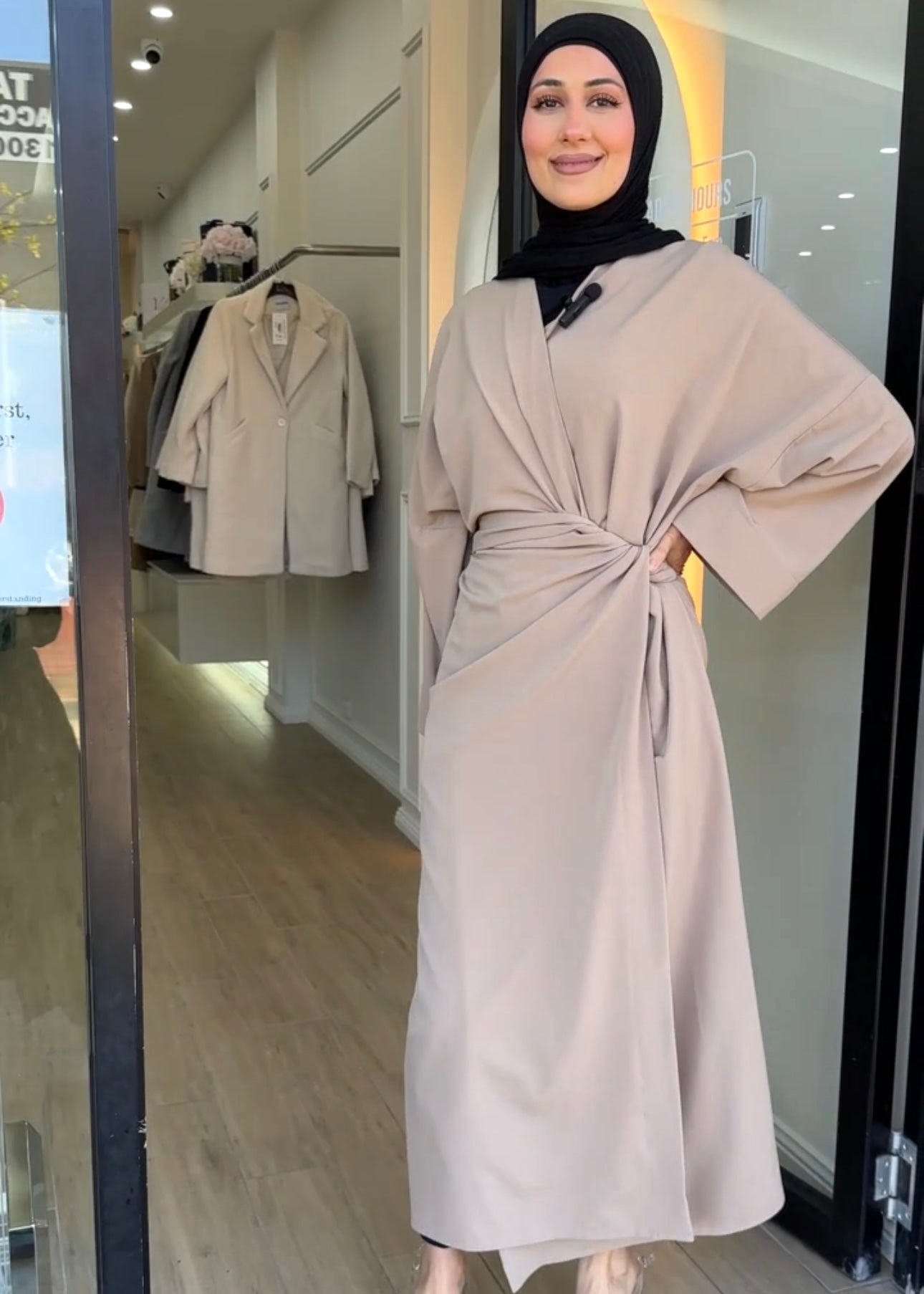 Wrap kimono dress crossover style long sleeves built in waist tie