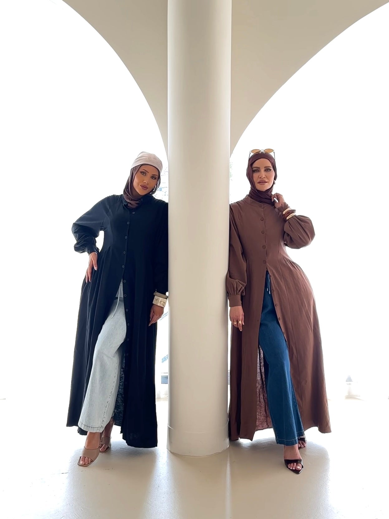 women's maxi full length dress with centre front buttons and long sleeve, spring/summer 