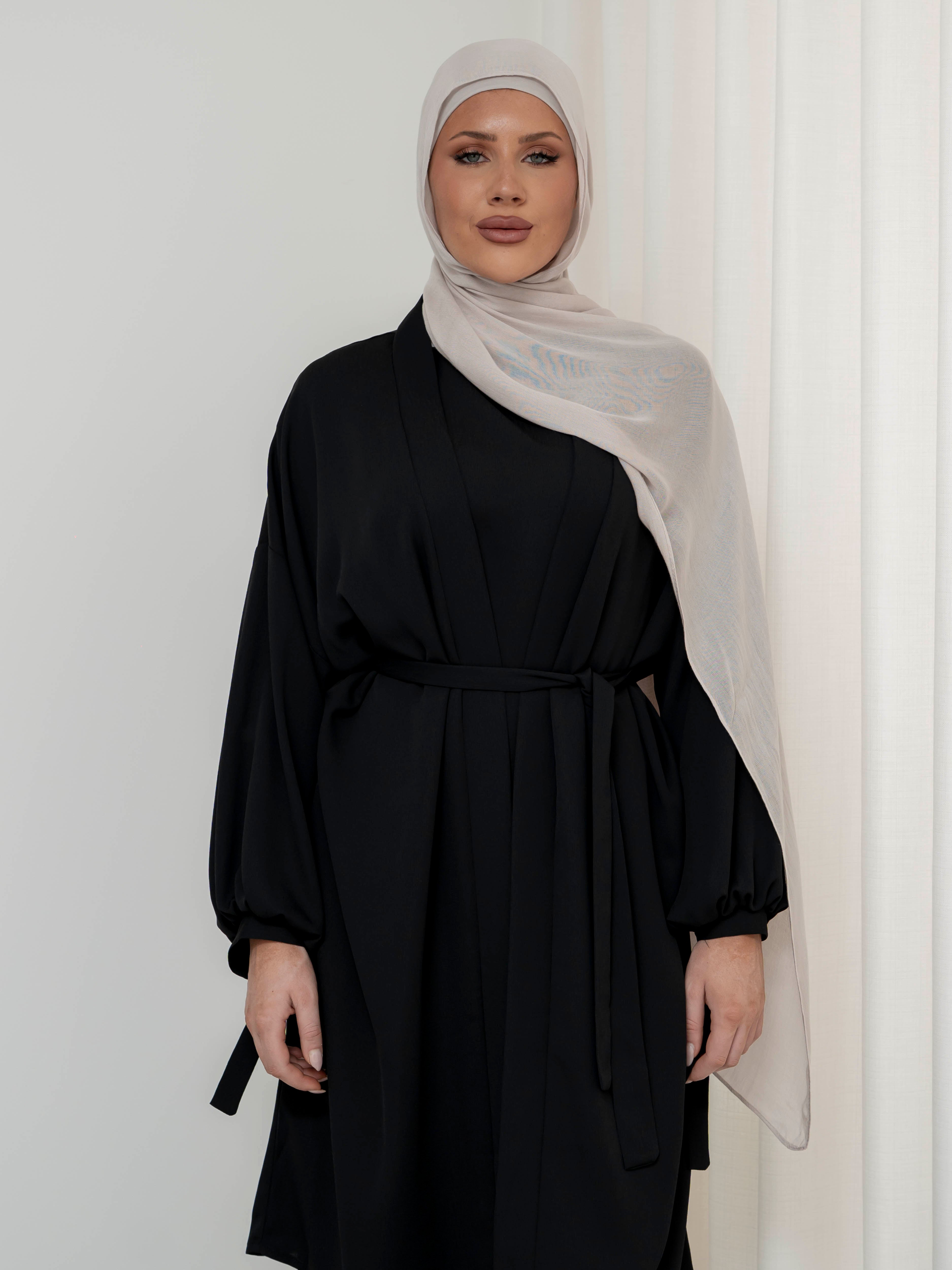 women's 3 piece co-ord matching set includes long sleeve jacket, sleeveless top with loose pant- lightweight, modest and breathable with flow and modest 