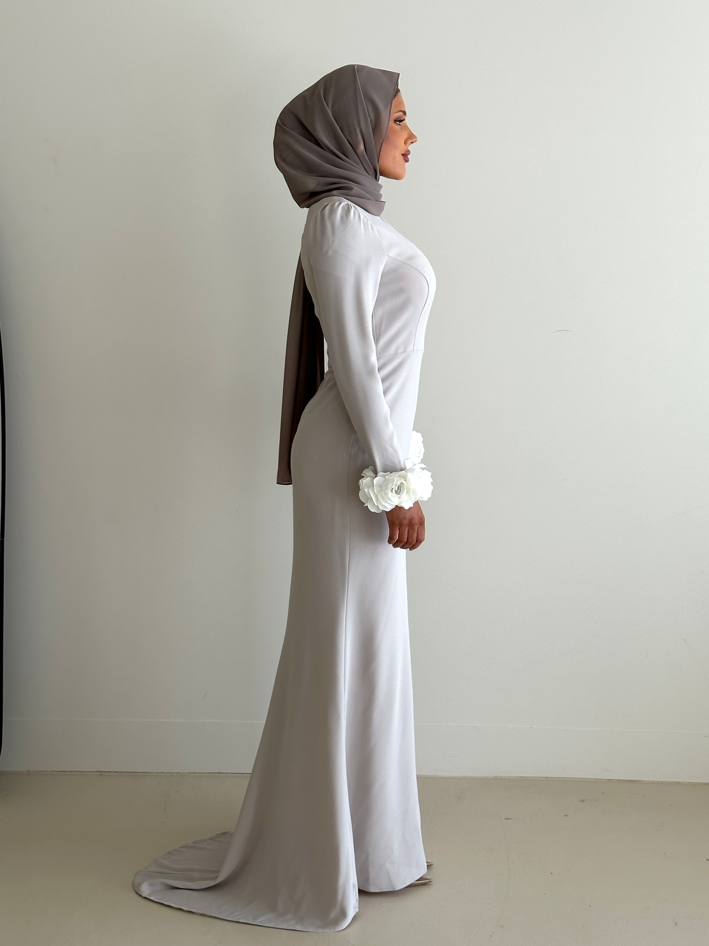 ladies formal dress, chanel inspired, full length, modest dress for occasion wear, hijabi dress