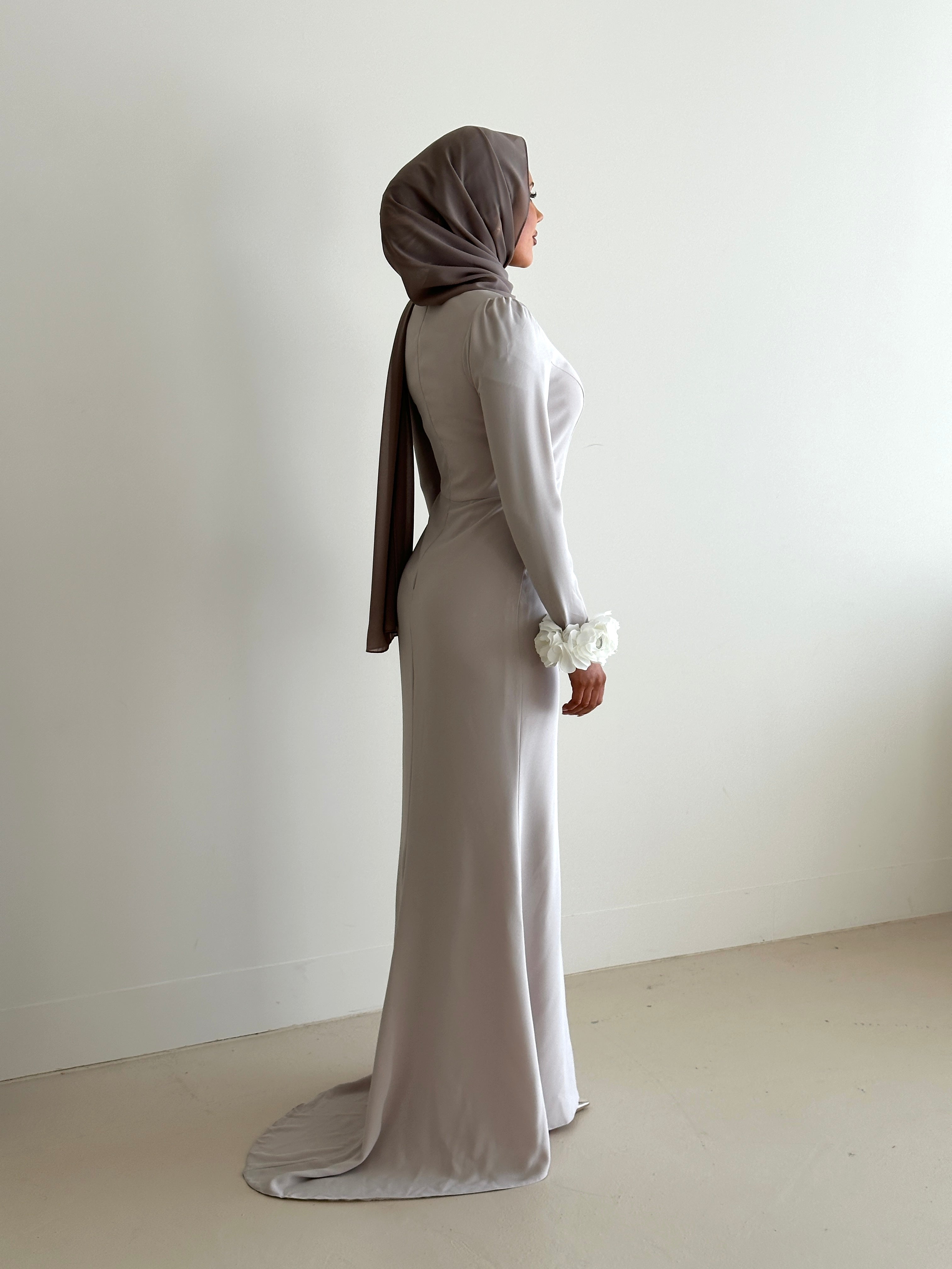 ladies formal dress, chanel inspired, full length, modest dress for occasion wear, hijabi dress