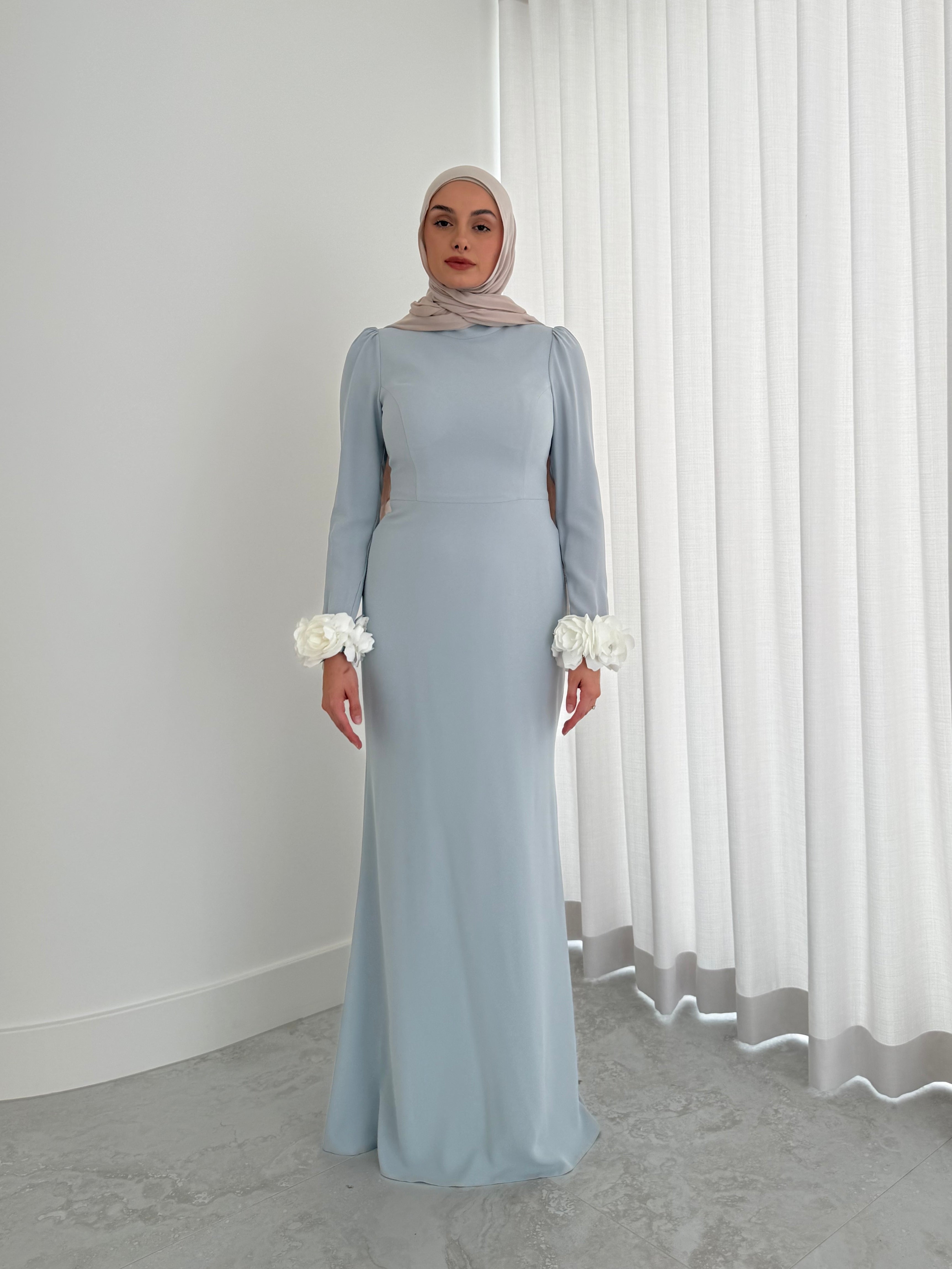 women's formal dress in full length maxi with minimalistic design. simple formal dress suitable for hijab.chanel inspired dress. suitable for wedding guest, nikkah, engagement, prom etc. 