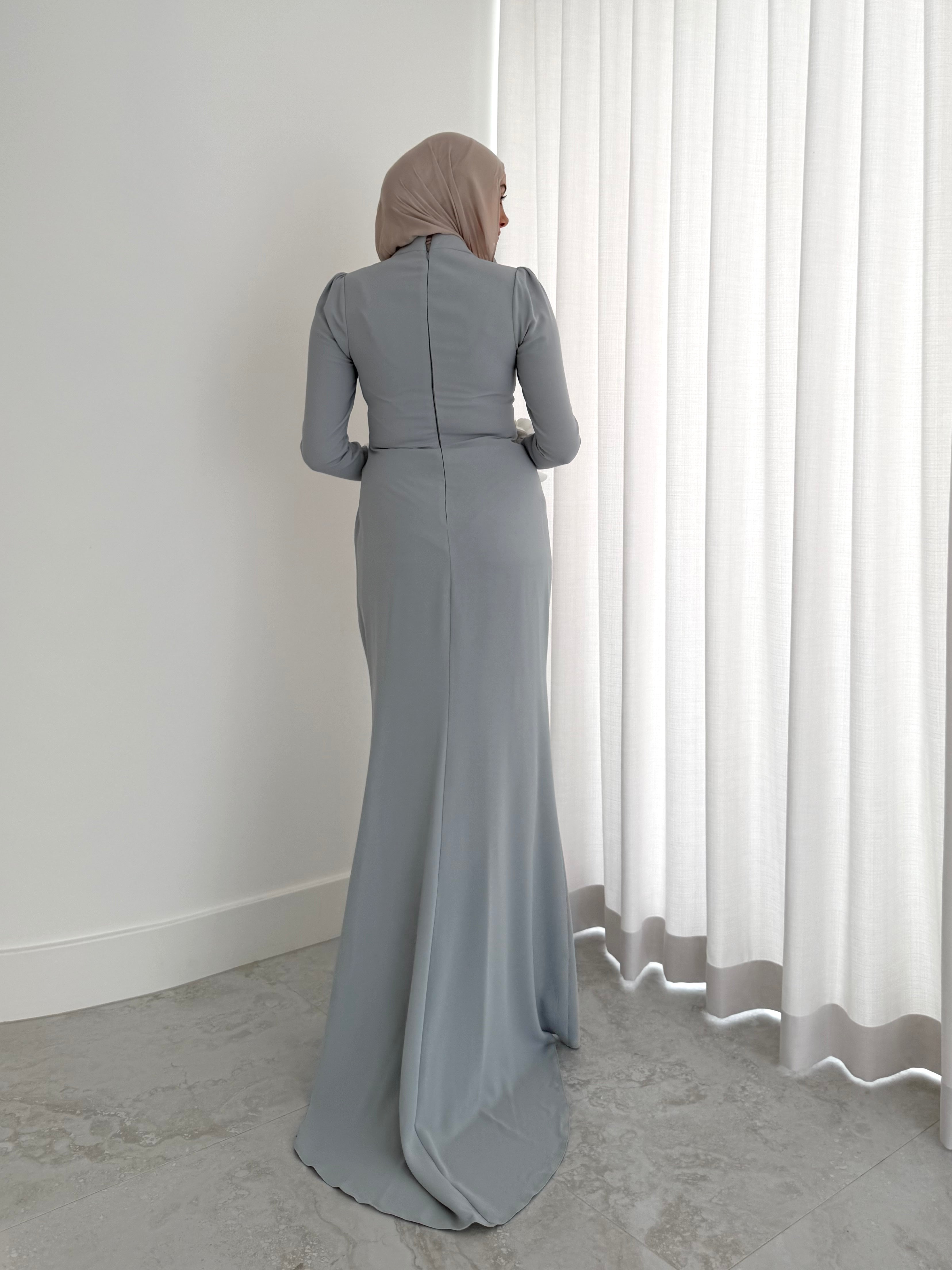 women's formal dress in full length maxi with minimalistic design. simple formal dress suitable for hijab.chanel inspired dress. suitable for wedding guest, nikkah, engagement, prom etc. 