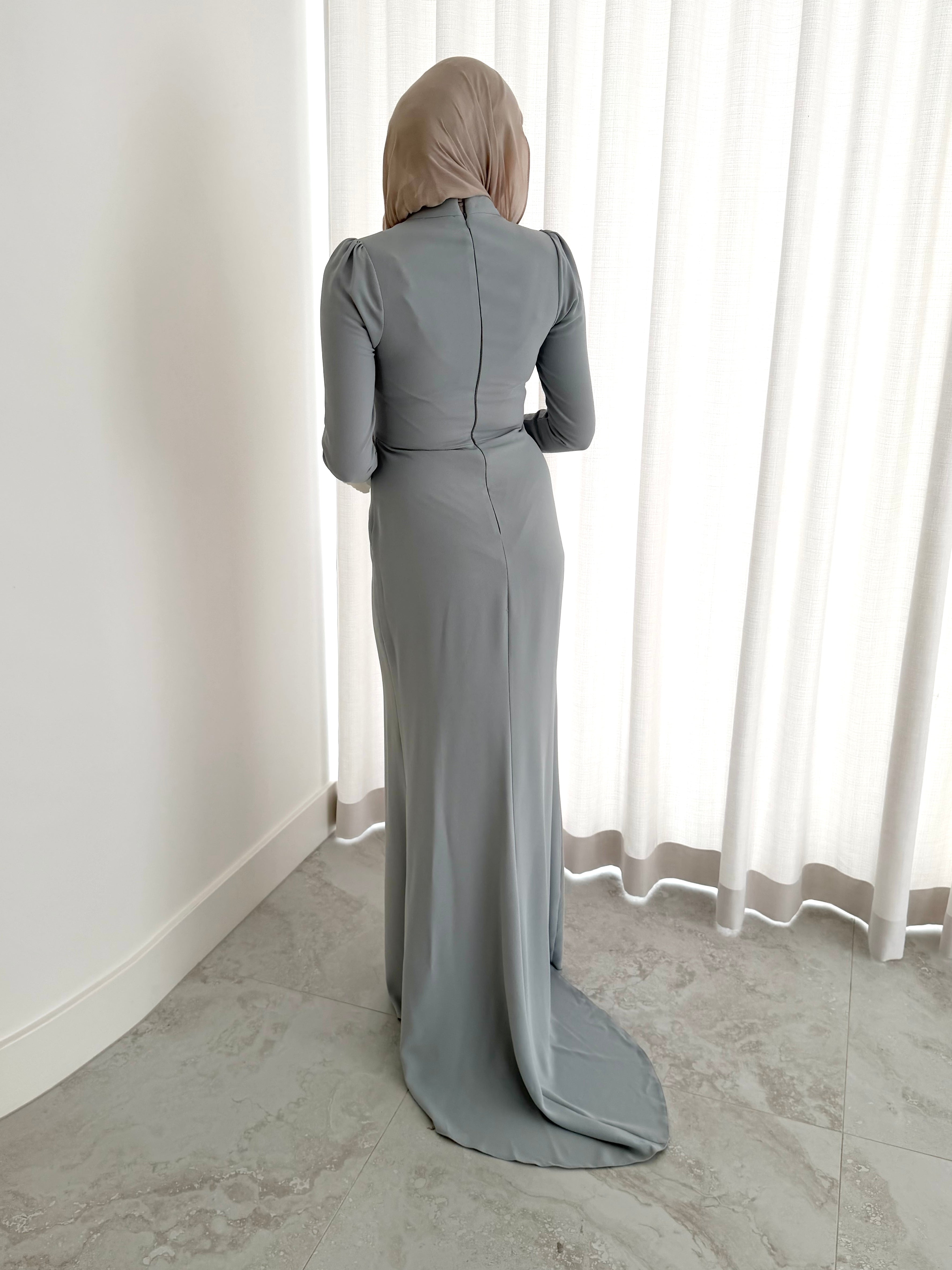 women's formal dress in full length maxi with minimalistic design. simple formal dress suitable for hijab.chanel inspired dress. suitable for wedding guest, nikkah, engagement, prom etc. 