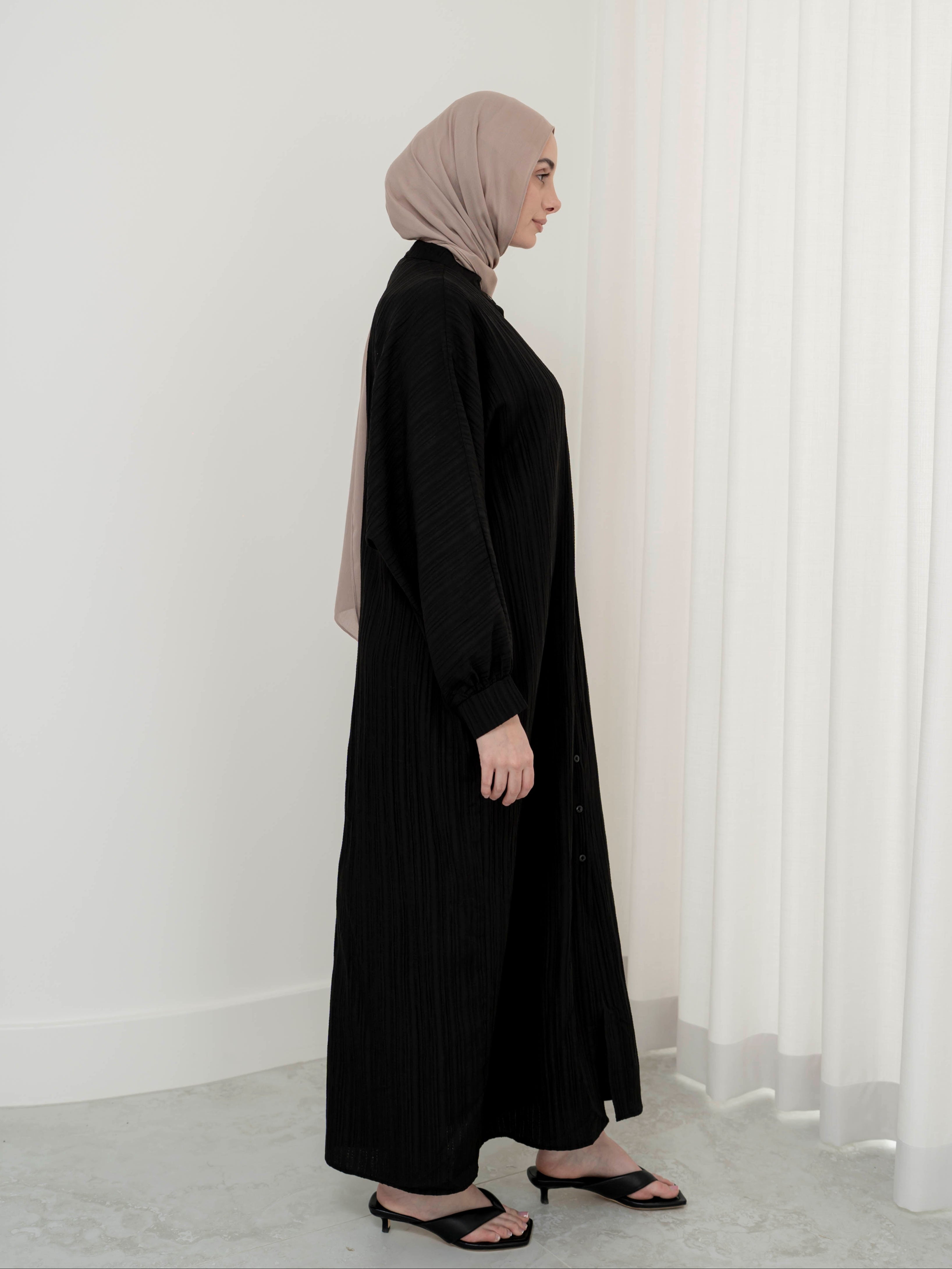 women's shirt dress with buttons in black for spring summer modest fashion 