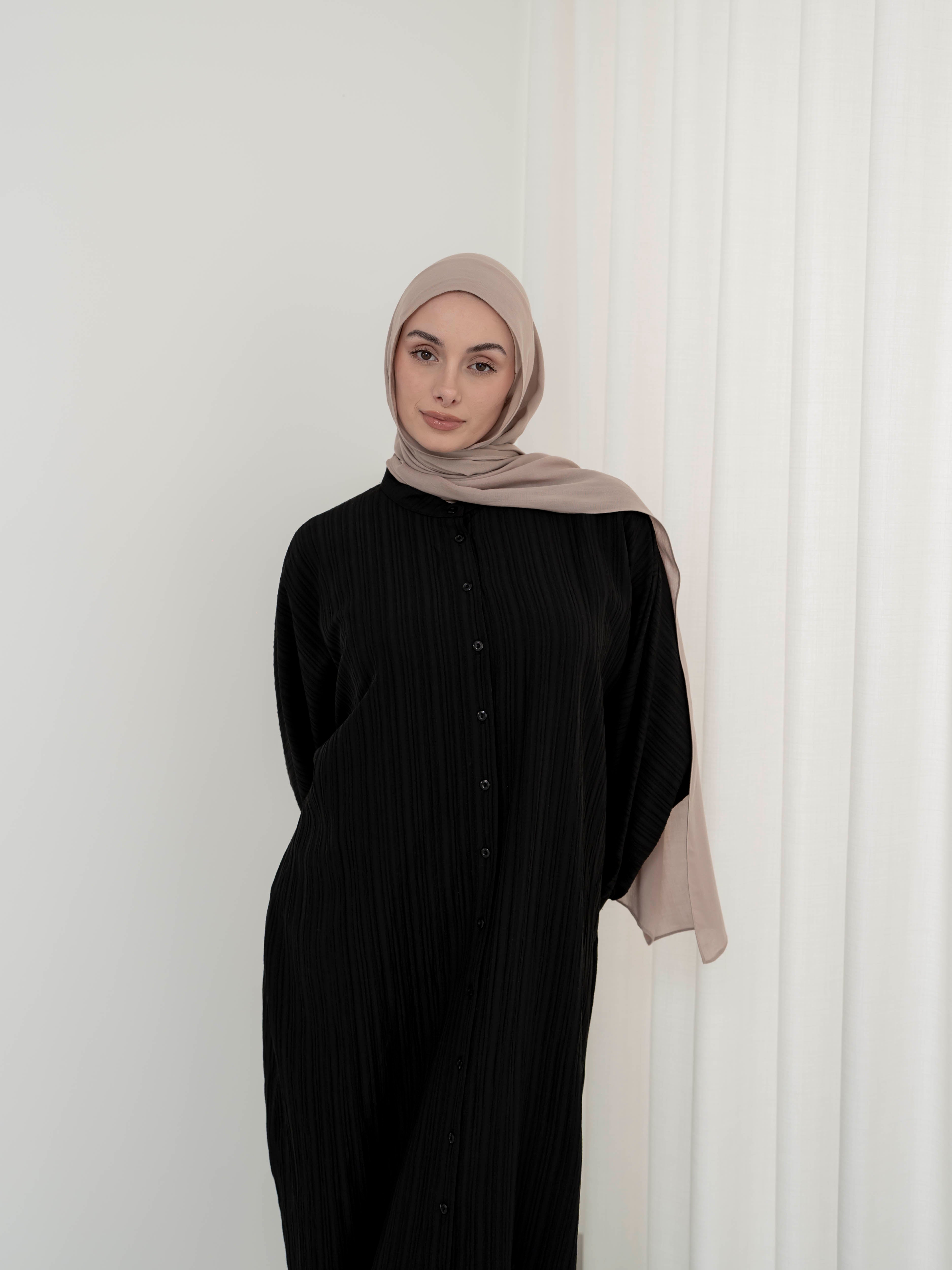 women's shirt dress with buttons in black for spring summer modest fashion 