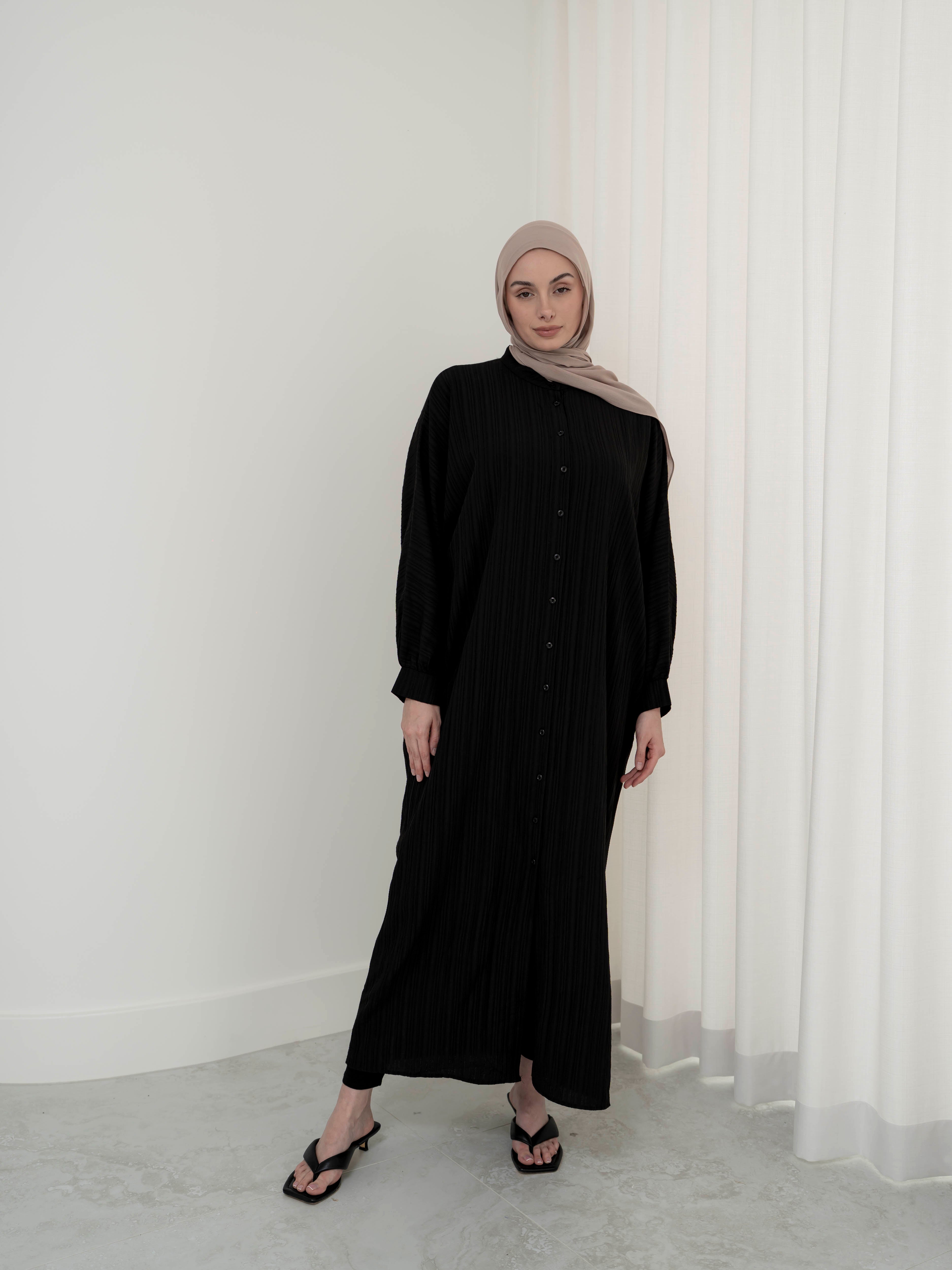 women's shirt dress with buttons in black for spring summer modest fashion 