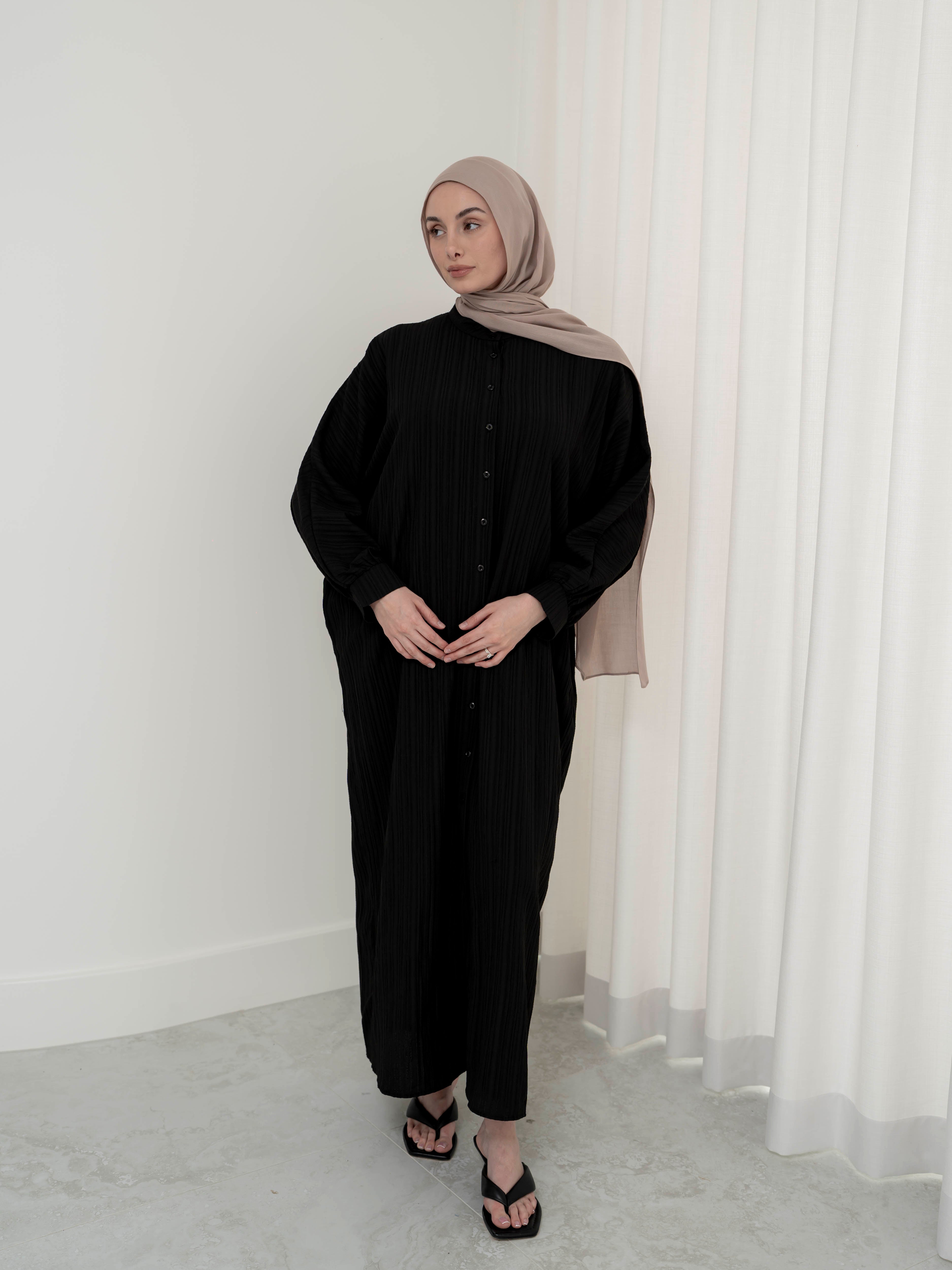 women's shirt dress with buttons in black for spring summer modest fashion 