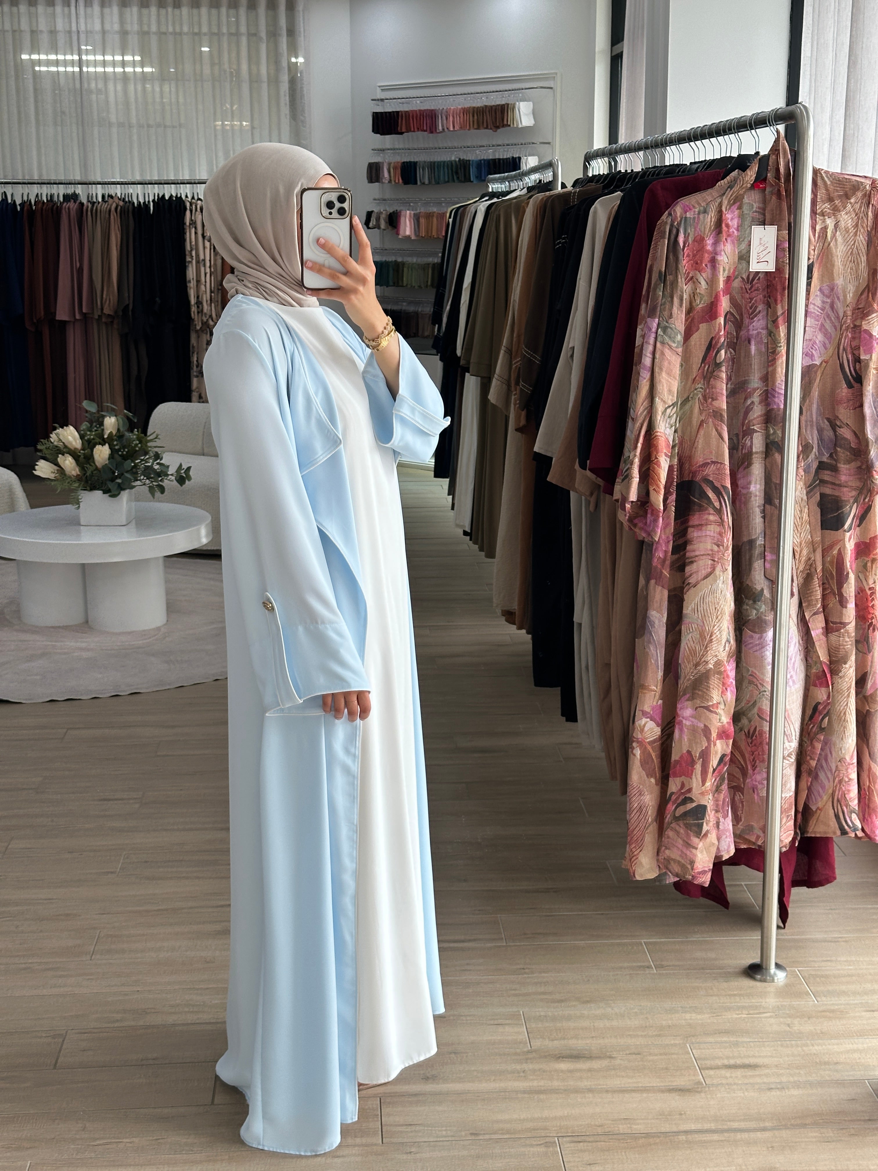 women's 2 piece set incudes full length dress and maxi open abaya, lightweight and breathable for spring/summer modest fashion with full coverage, hijabi friendly.