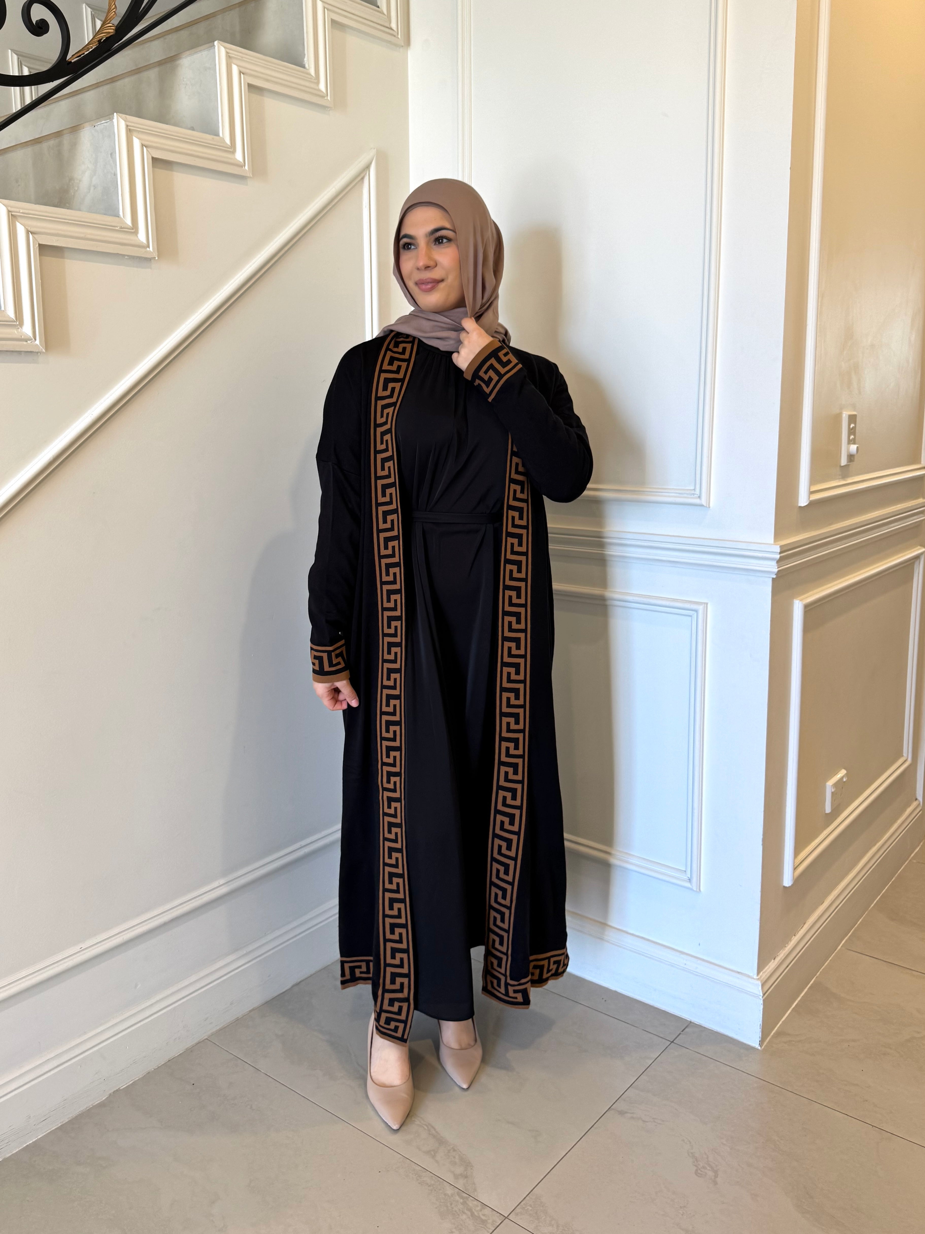 Mosaic Print Cardigan — modest open-front cardigan with colourful mosaic pattern