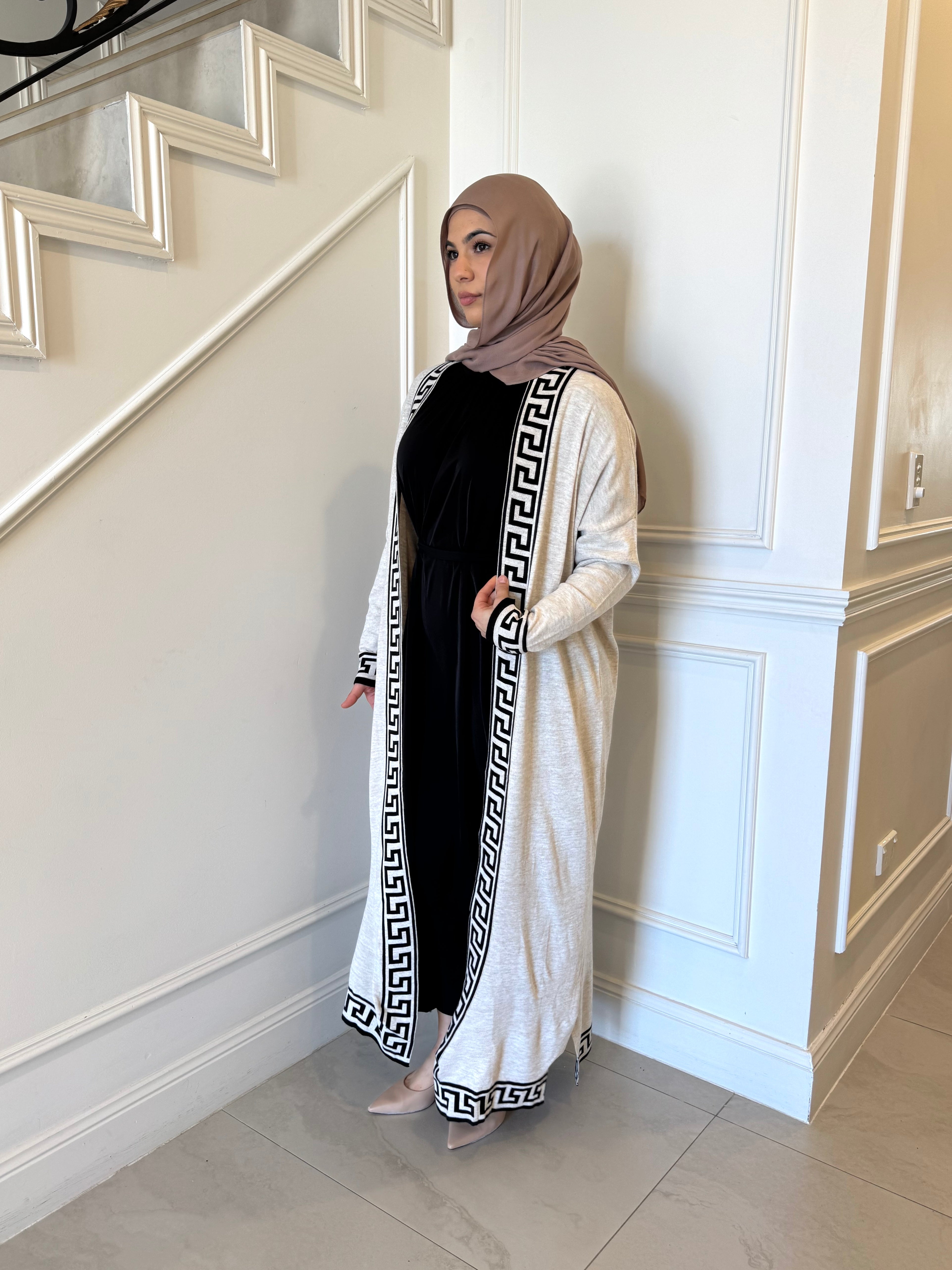 Mosaic Print Cardigan — modest open-front cardigan with colourful mosaic pattern