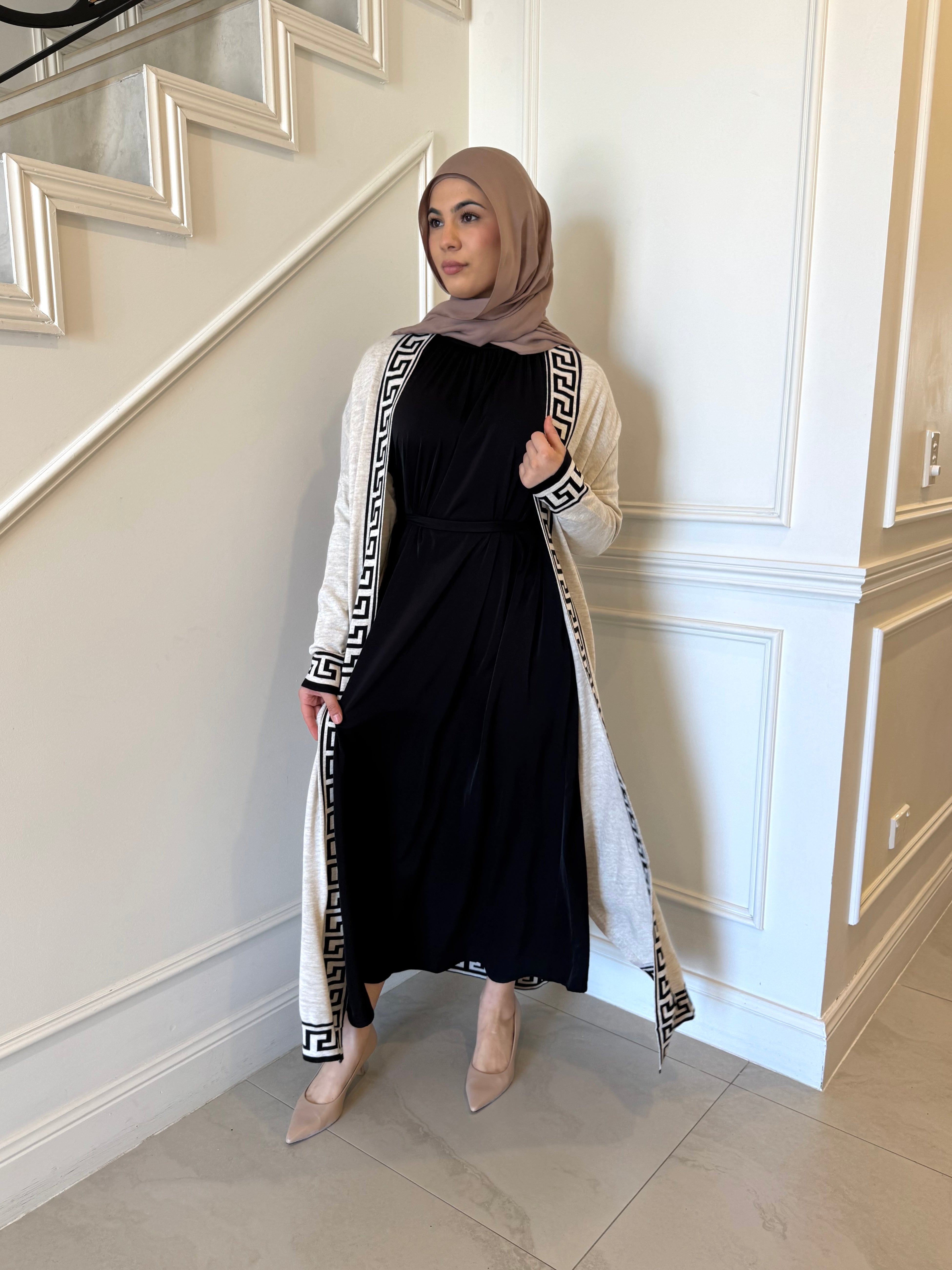 Mosaic Print Cardigan — modest open-front cardigan with colourful mosaic pattern
