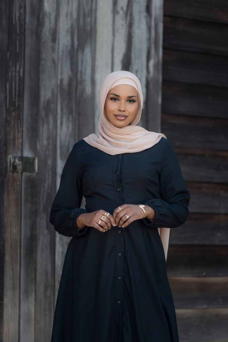 DEMURE LINEN DRESS- BLACK