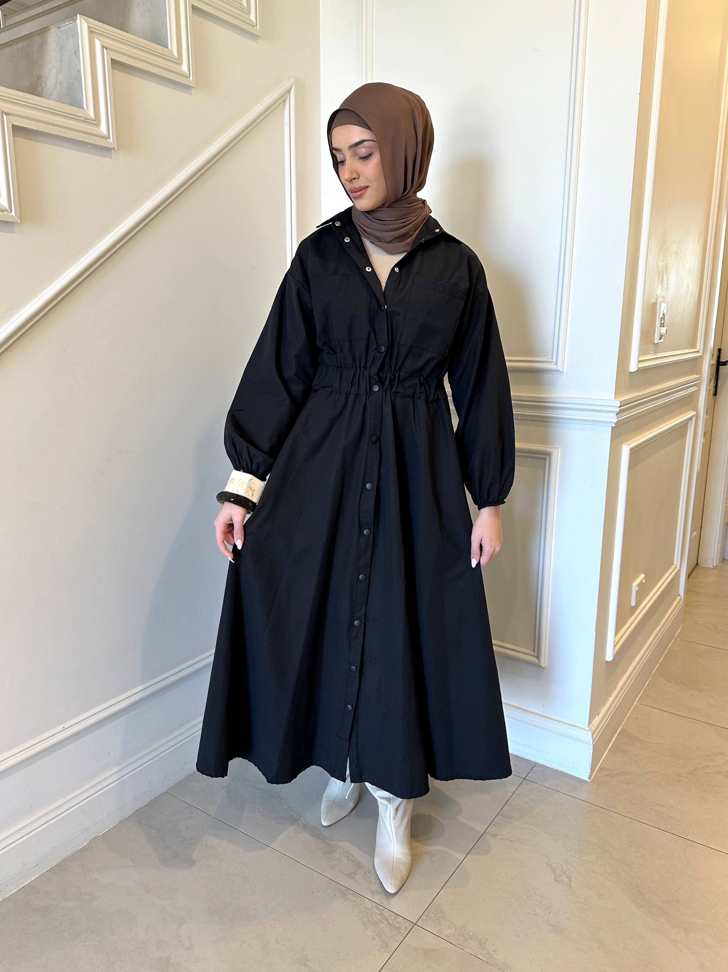 Veil of Faith Nomad Dress — neutral modest maxi dress with flowy silhouette