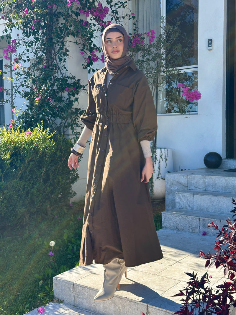 Veil of Faith Nomad Dress — neutral modest maxi dress with flowy silhouette