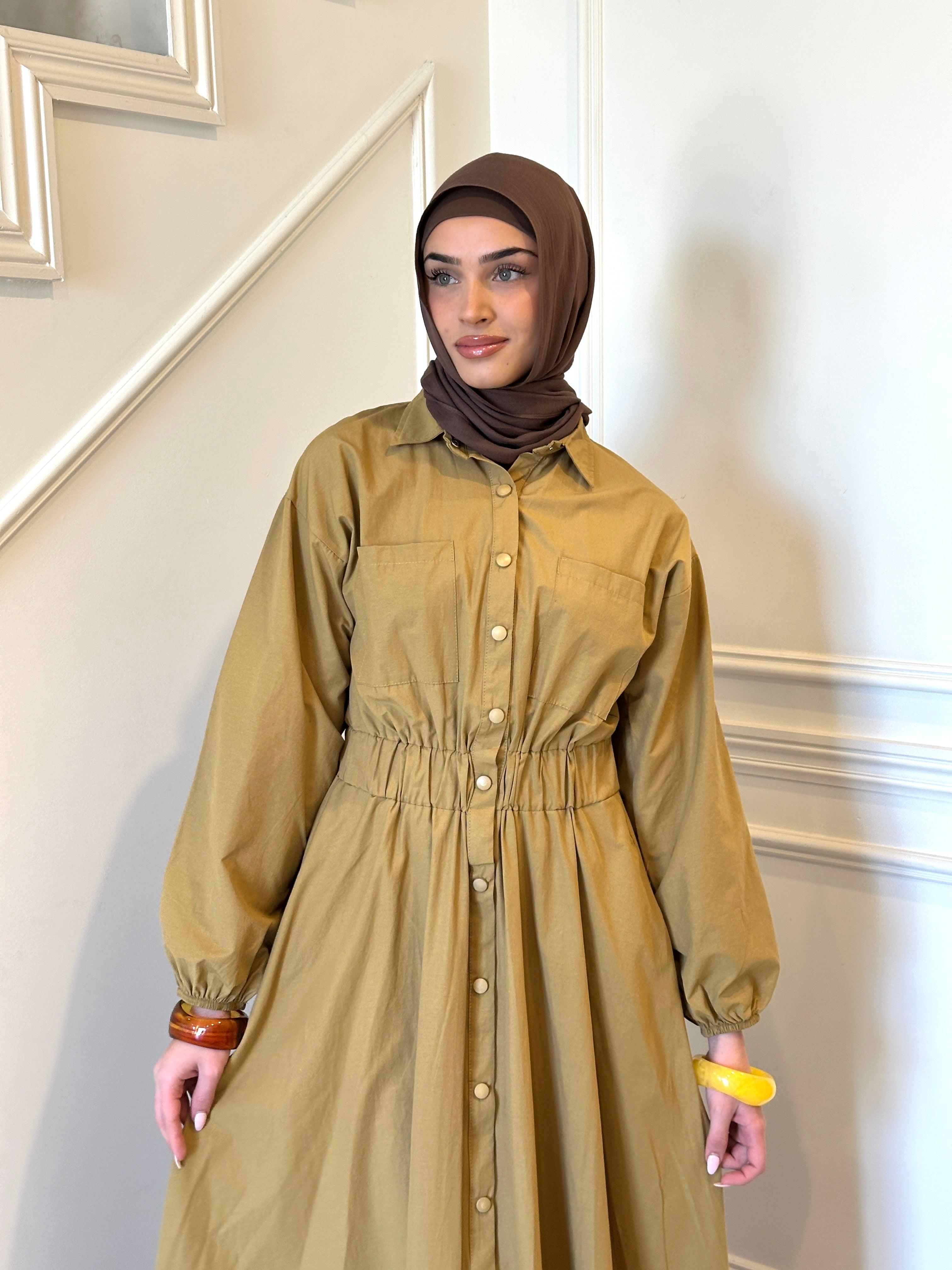 Veil of Faith Nomad Dress — neutral modest maxi dress with flowy silhouette
