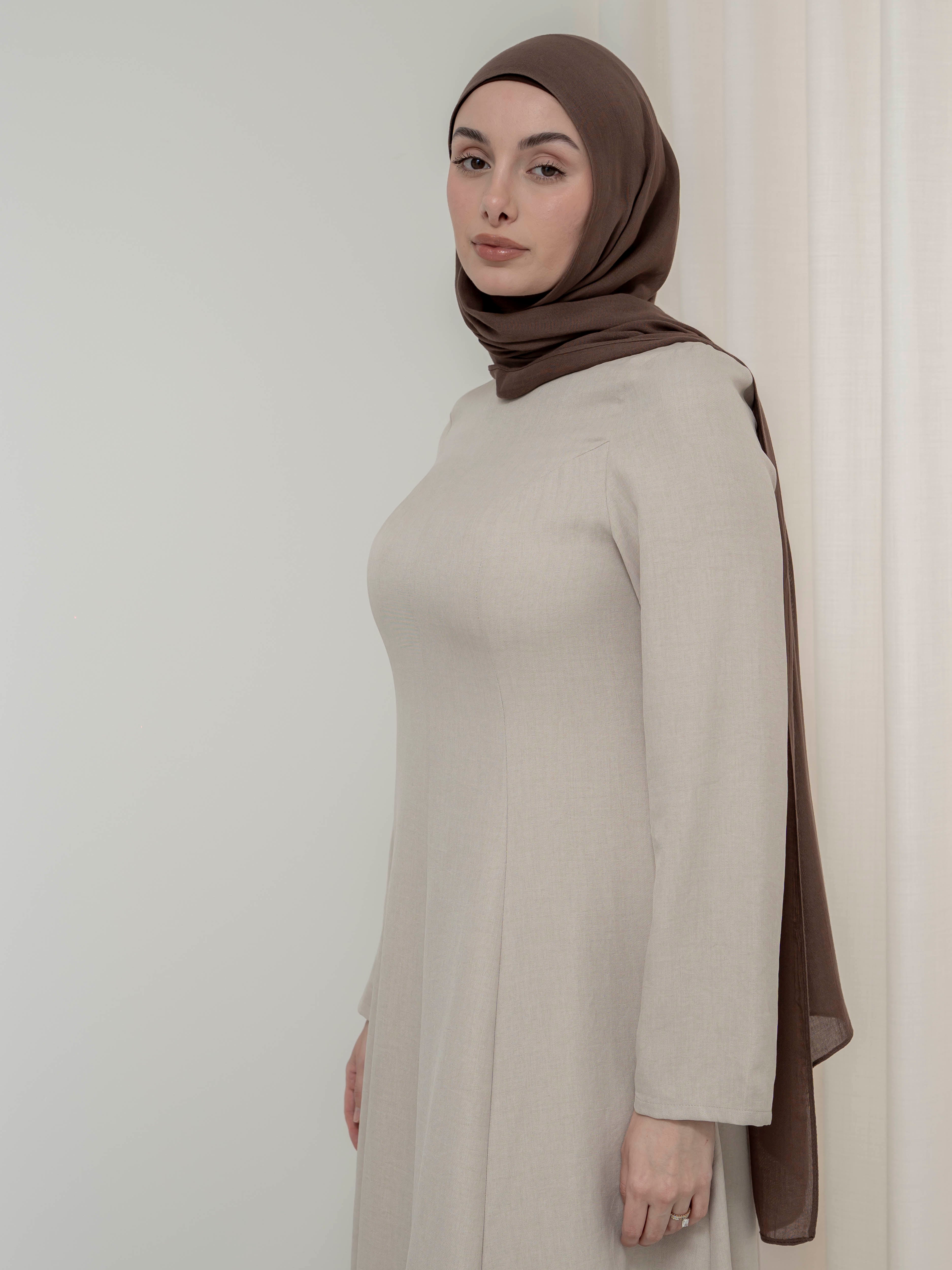 women's maxi flow dress for spring summer modest fashion with full length sleeves 