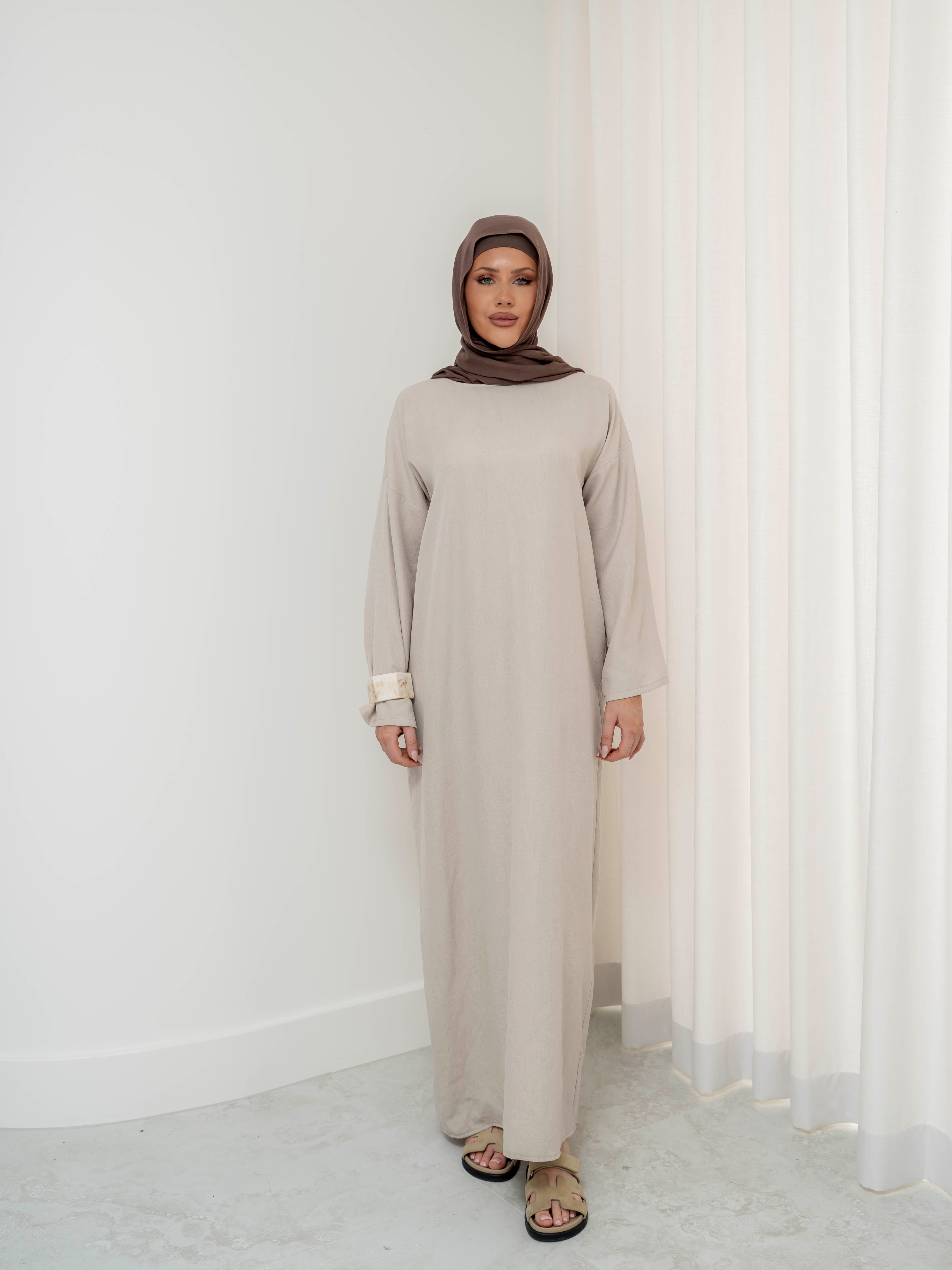 women's modest set, includes maxi full length dress/abaya with rap around skirt for spring summer fashion