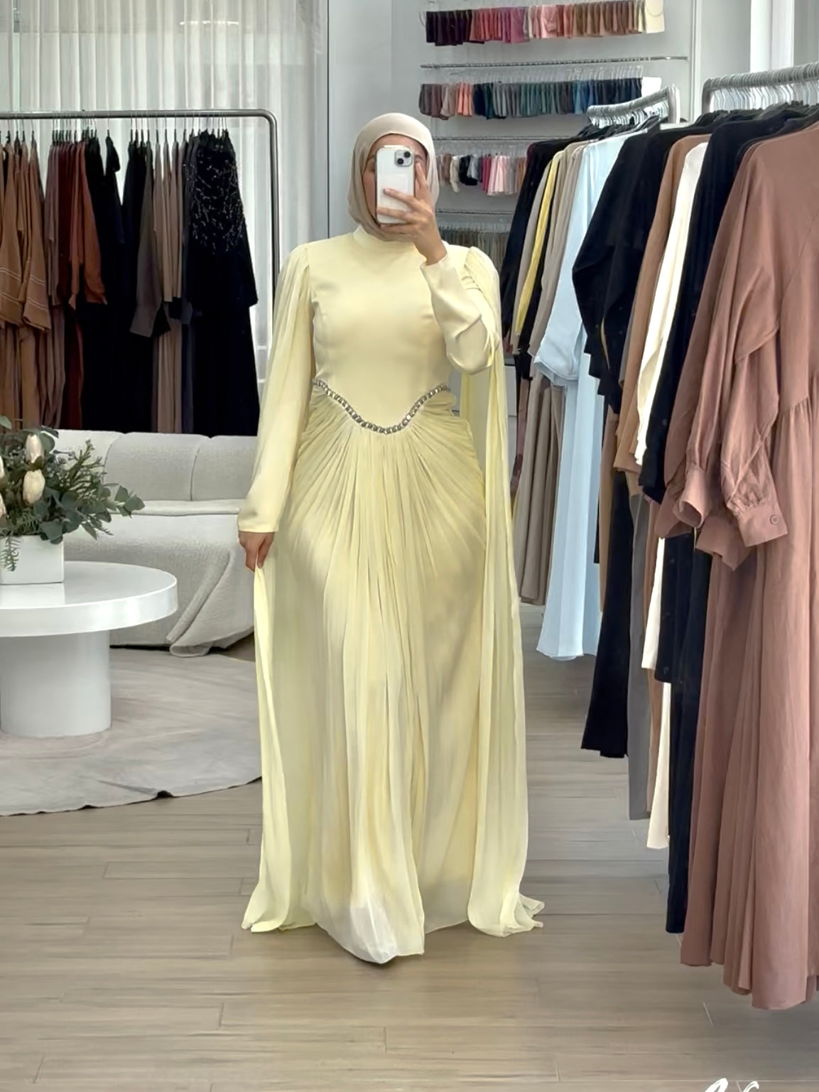 women's modest formal dress with full coverage, hijab friendly and suitable for islamic, muslim women for parties, events, occasions such as fatiha, kk, nikkah, engagement, wedding guest. full length maxi dress with drape and embellishment. 