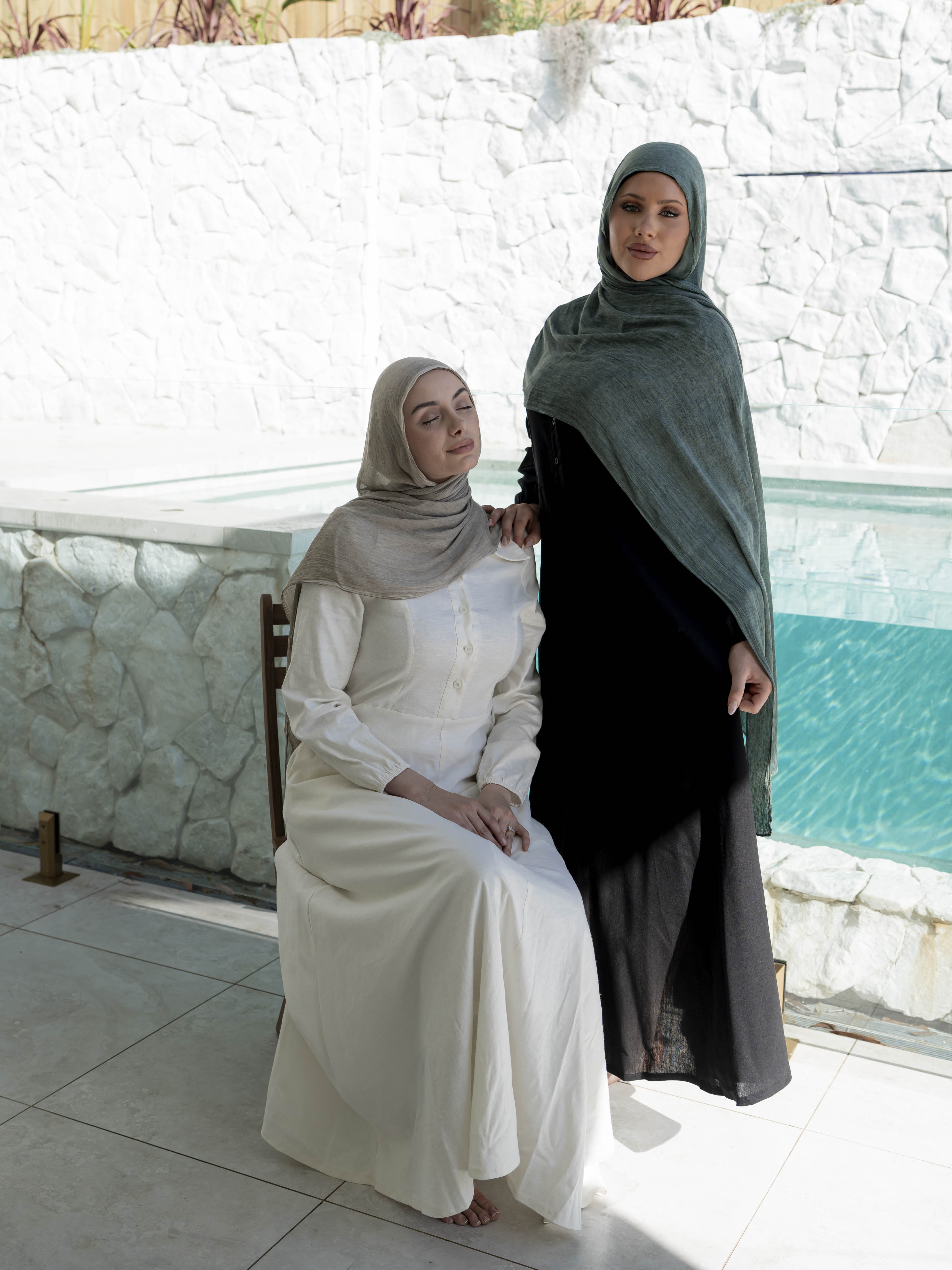 womens full length maxi linen dress in ivory for spring summer, modest, lightweight and long sleeve