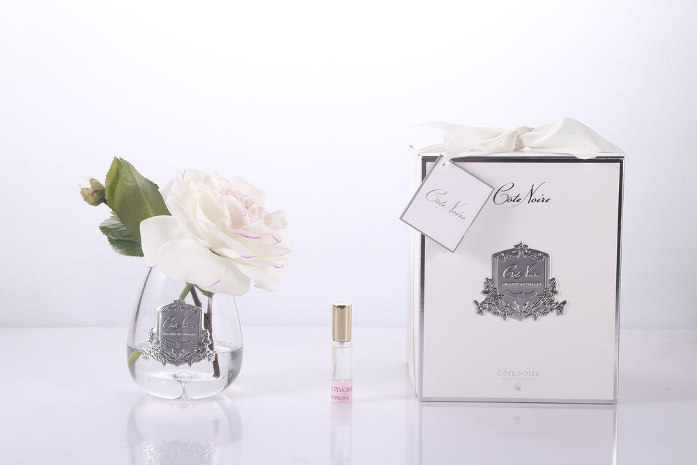 COTE NOIRE - TEAR DROP TEA ROSE IN CLEAR GLASS - PINK BLUSH