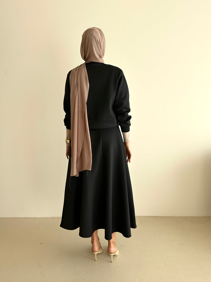 modest co-ord set jacket and skirt in black 