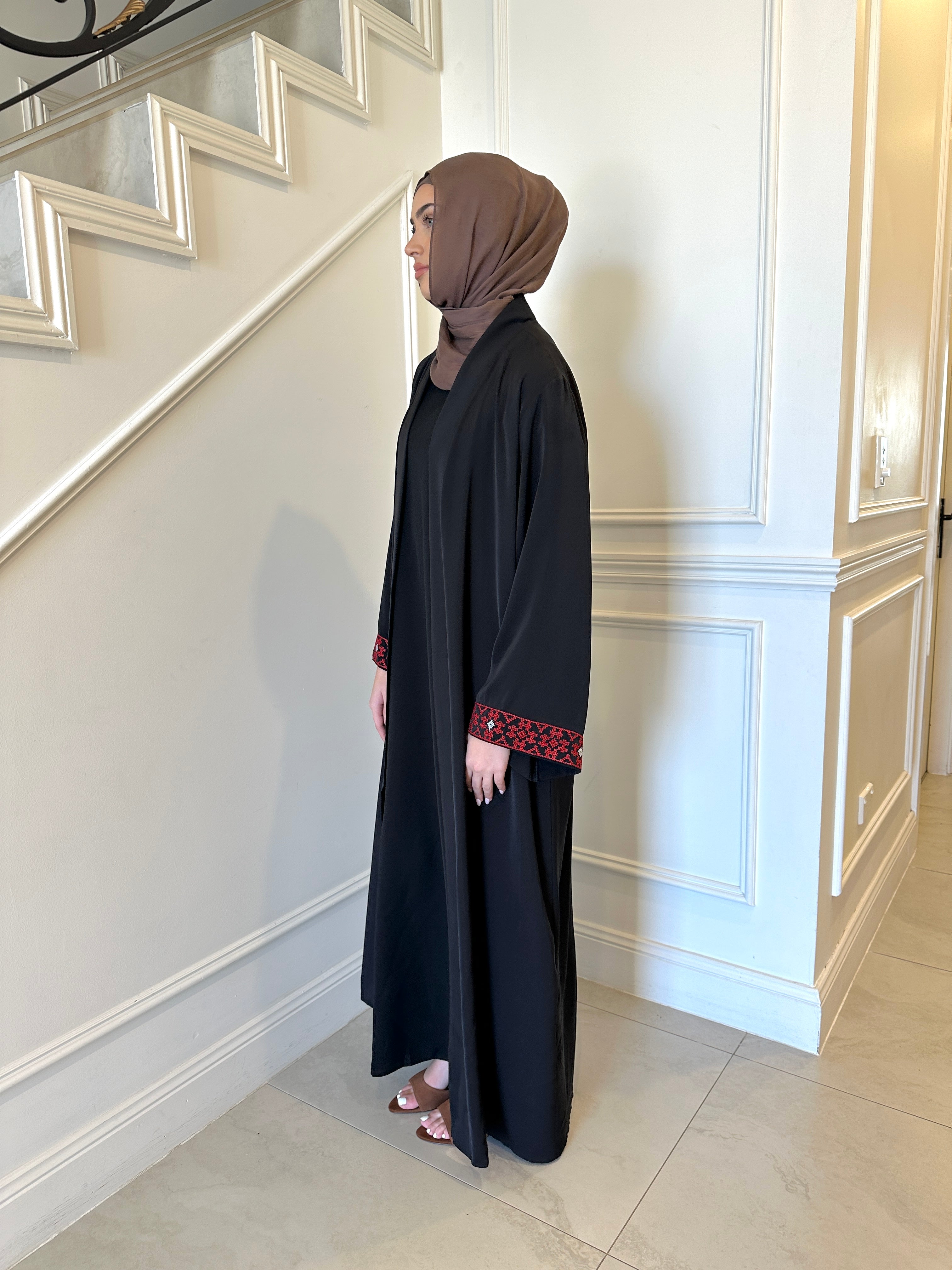 Veil of Faith Traditional Abaya — elegant open-front black abaya for modest wear